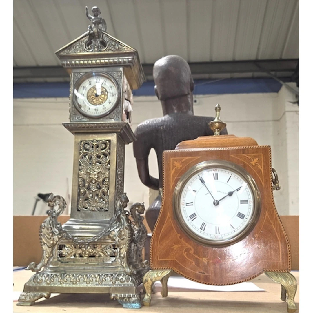 A Walker and Hall bracket clock and a brass German tower clo...