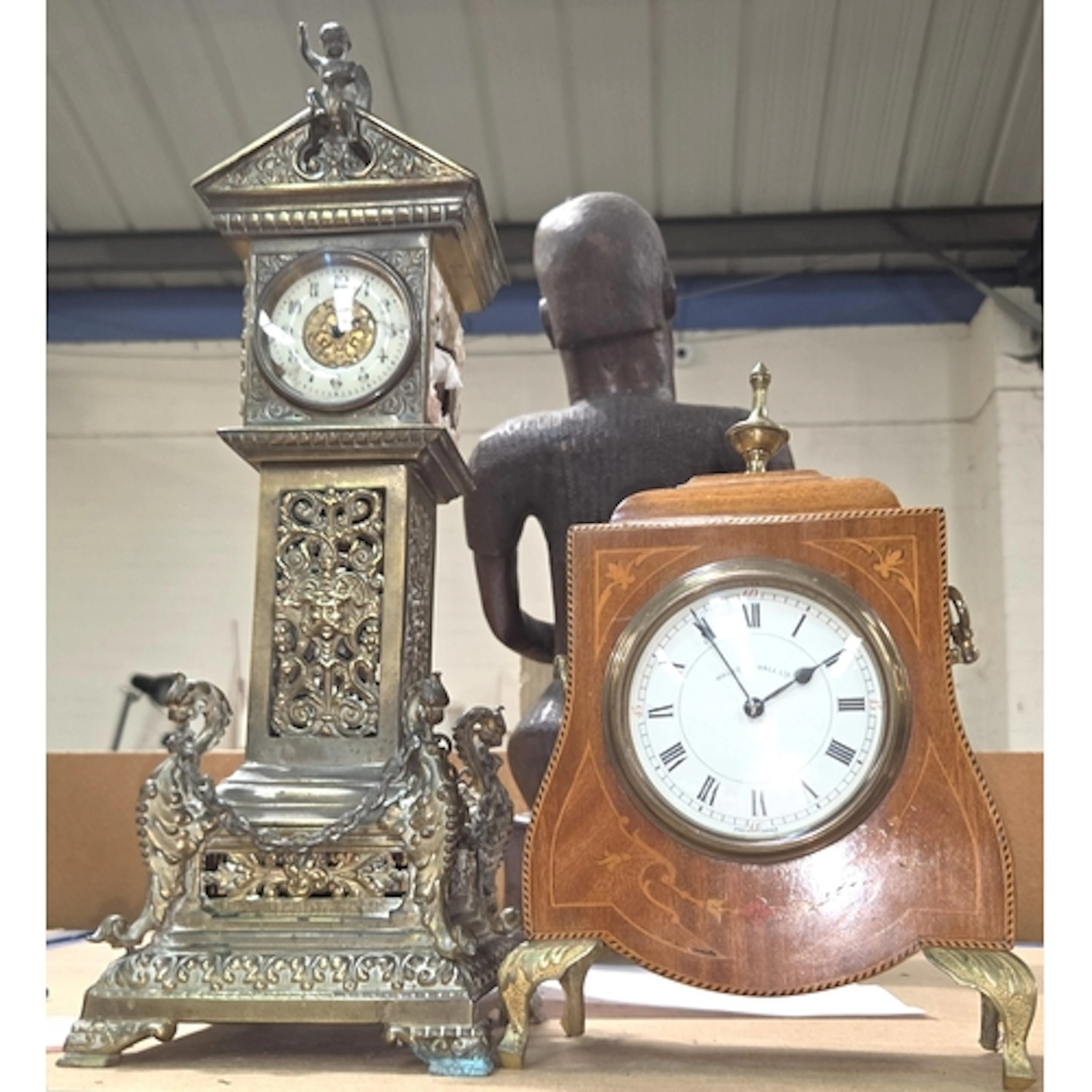A Walker and Hall bracket clock and a brass German tower clo...