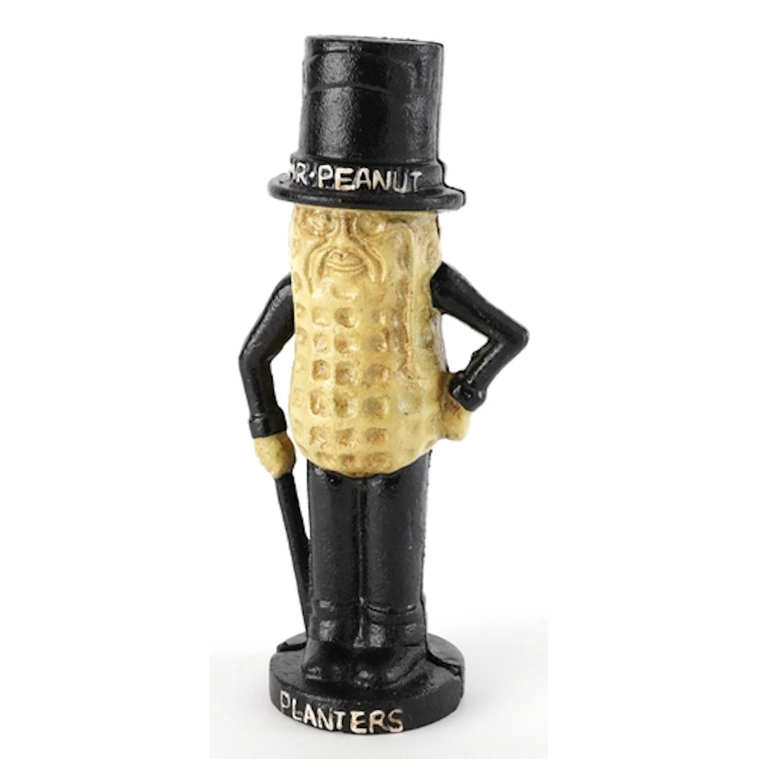 Novelty cast iron money bank in the form of Mr. Peanut, 19.5...