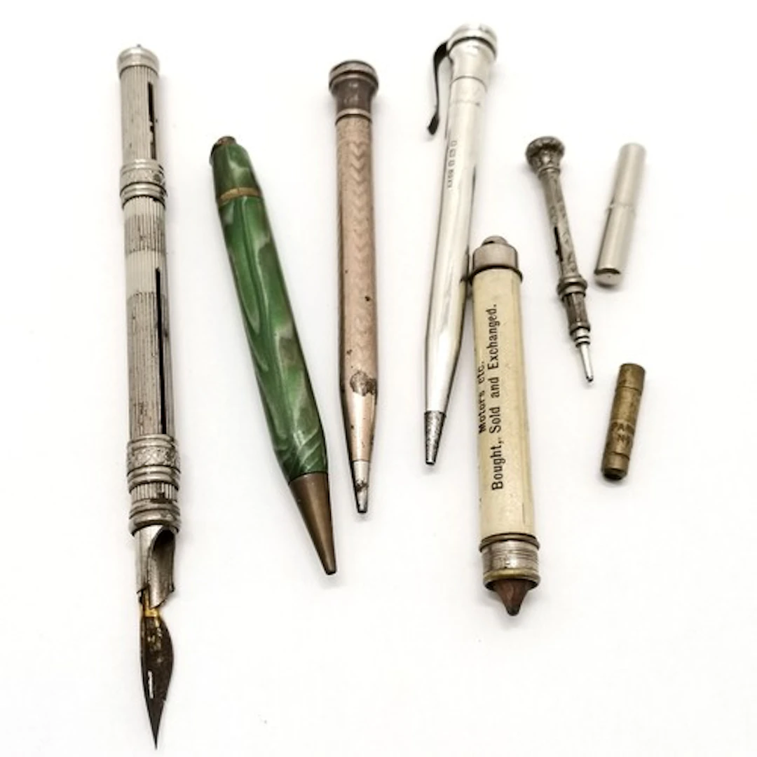 3 x silver propelling pencils (antique citrine stone set is ...
