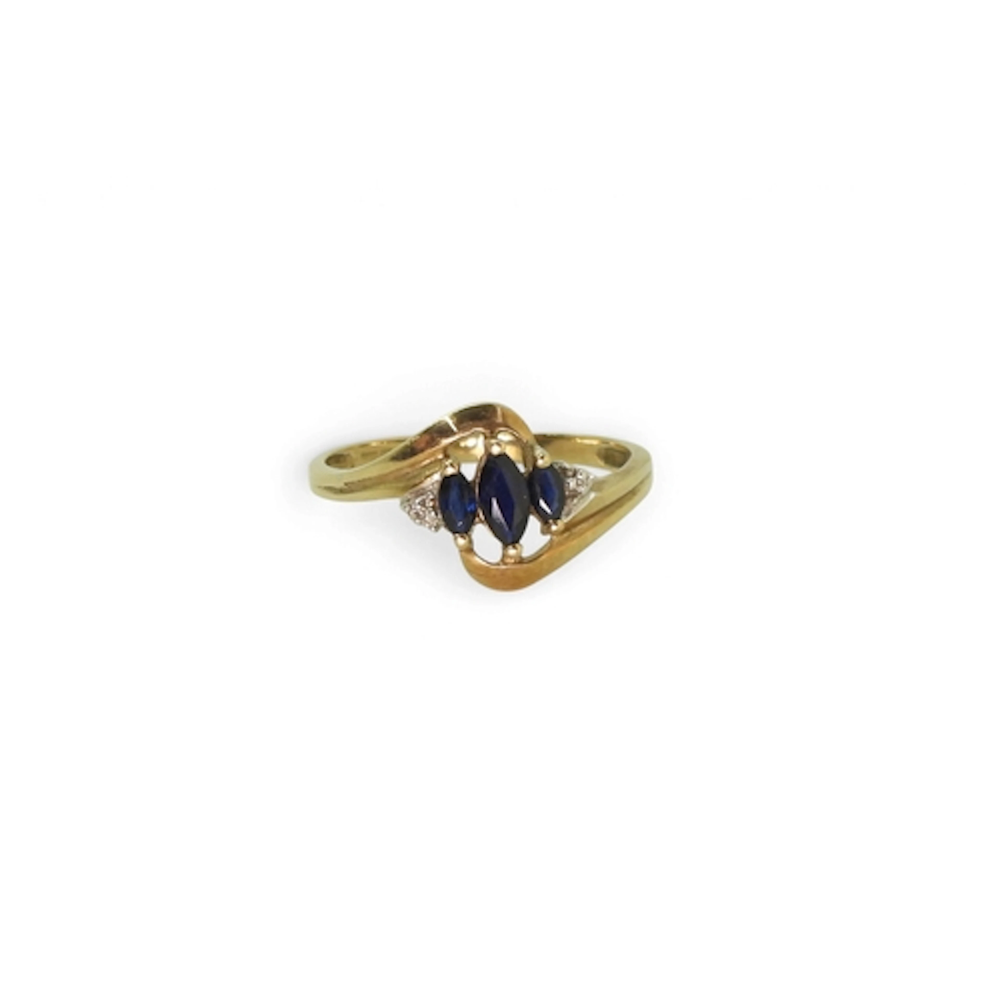 A 9ct gold sapphire and diamond accent ring, size O1/2, weig...