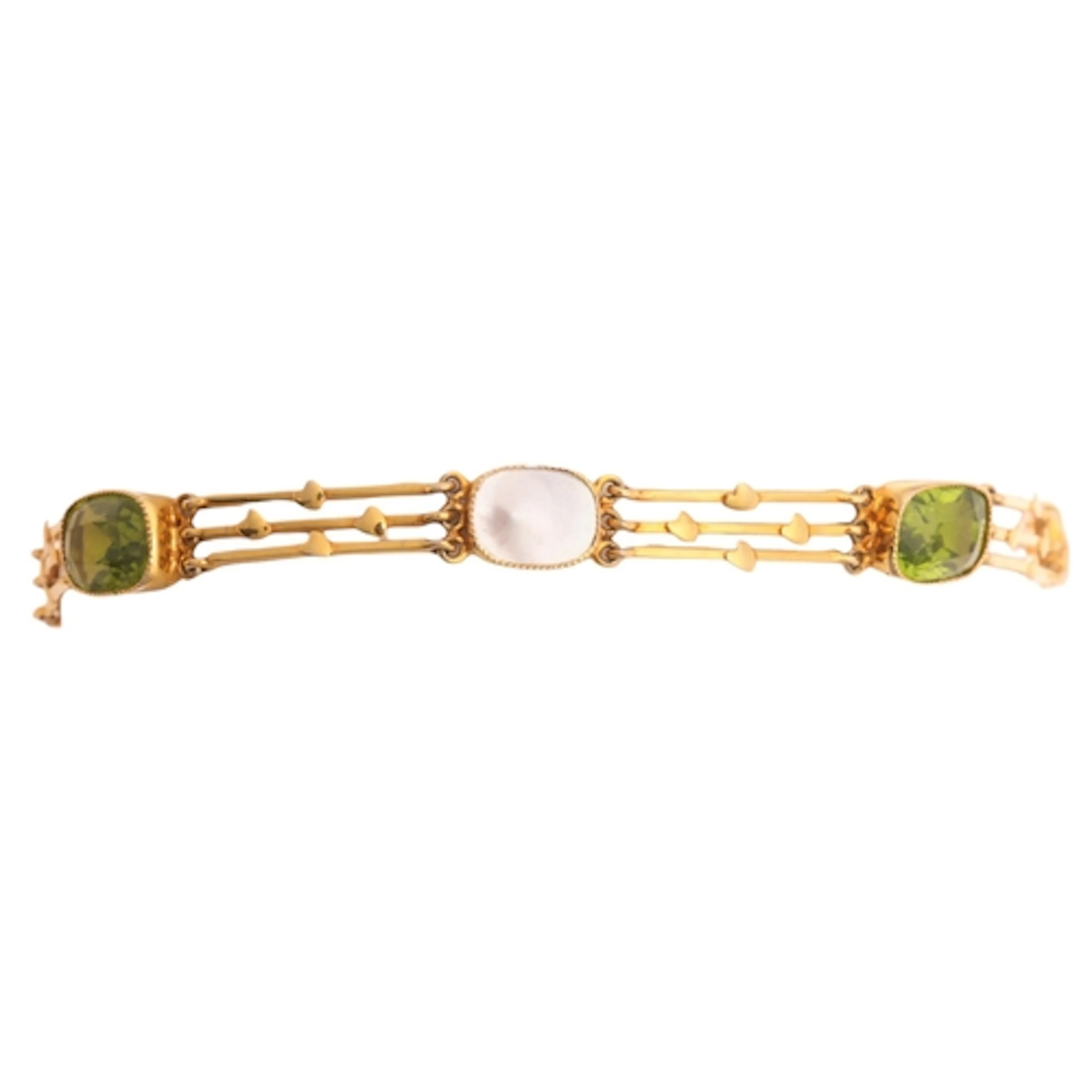 An Antique Arts and Crafts 9ct gold peridot and blister pear...