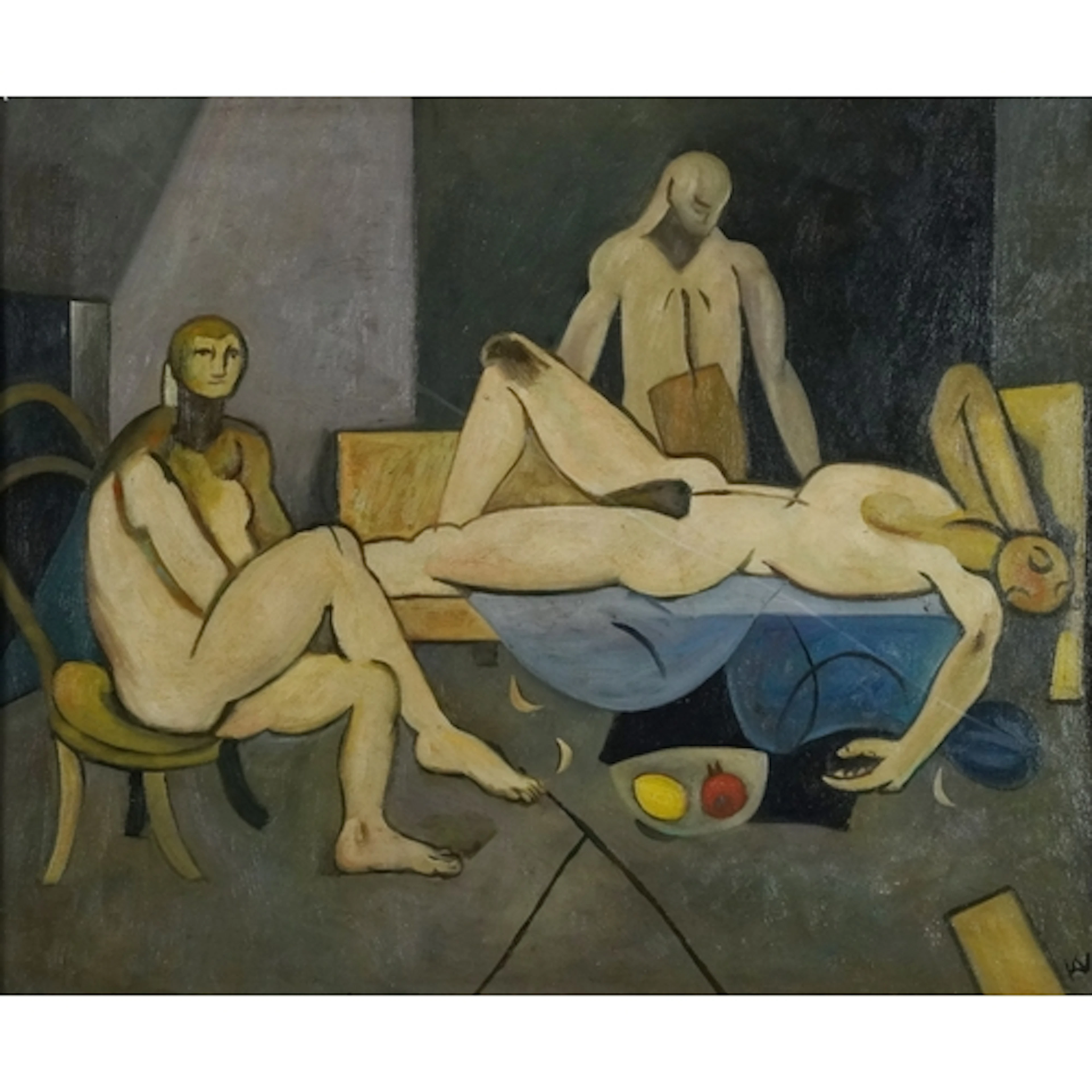 Manner of Keith Vaughan - Nude males, Welsh school oil on bo...