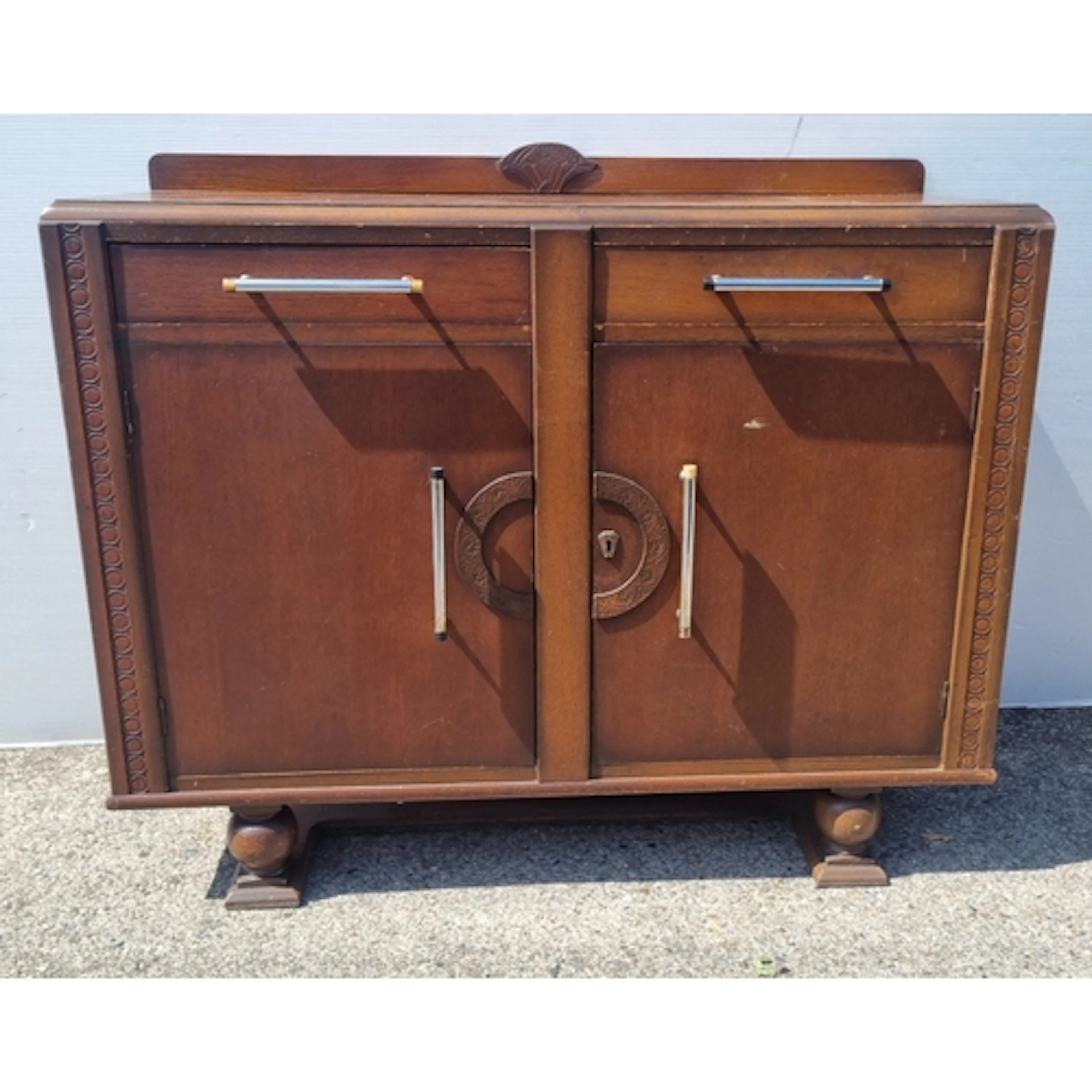 Art Deco Oak Side Cabinet with Drawers and Cupboard Doors, H...