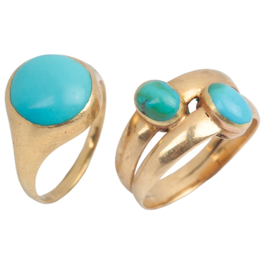 Two Victorian gold and turquoise rings, late 19th century, e...