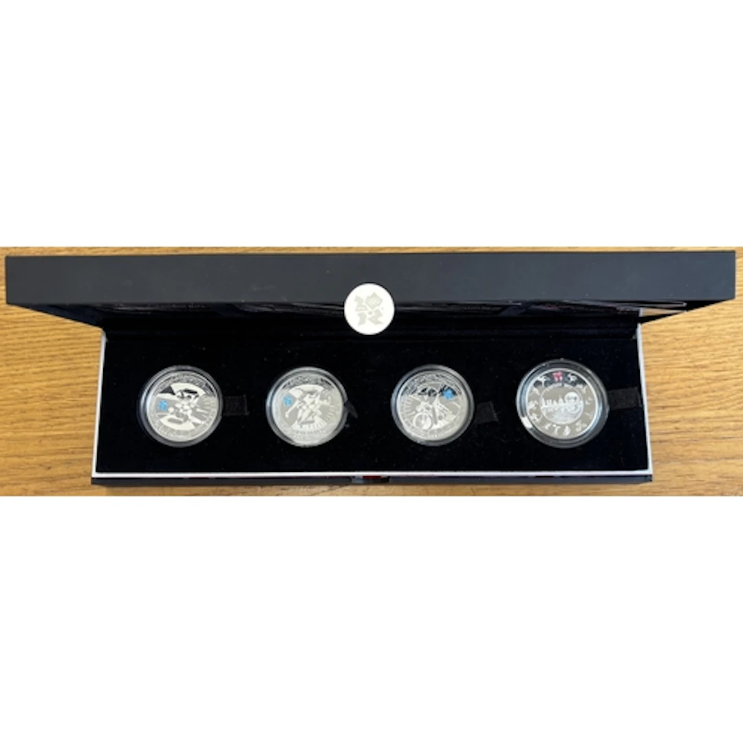 2012 London Olympics silver proof £5 cased set of 4 FDC, wit...