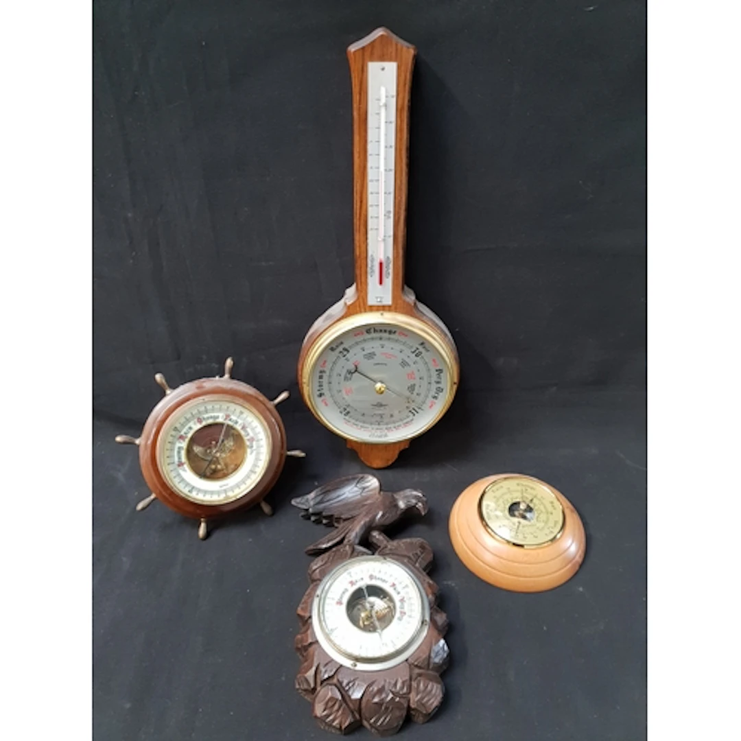 SELECTION OF FOUR BAROMETERS comprising one long drop with t...