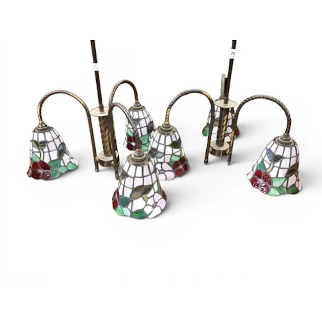 A pair of contemporary three branch chandeliers with Tiffany...