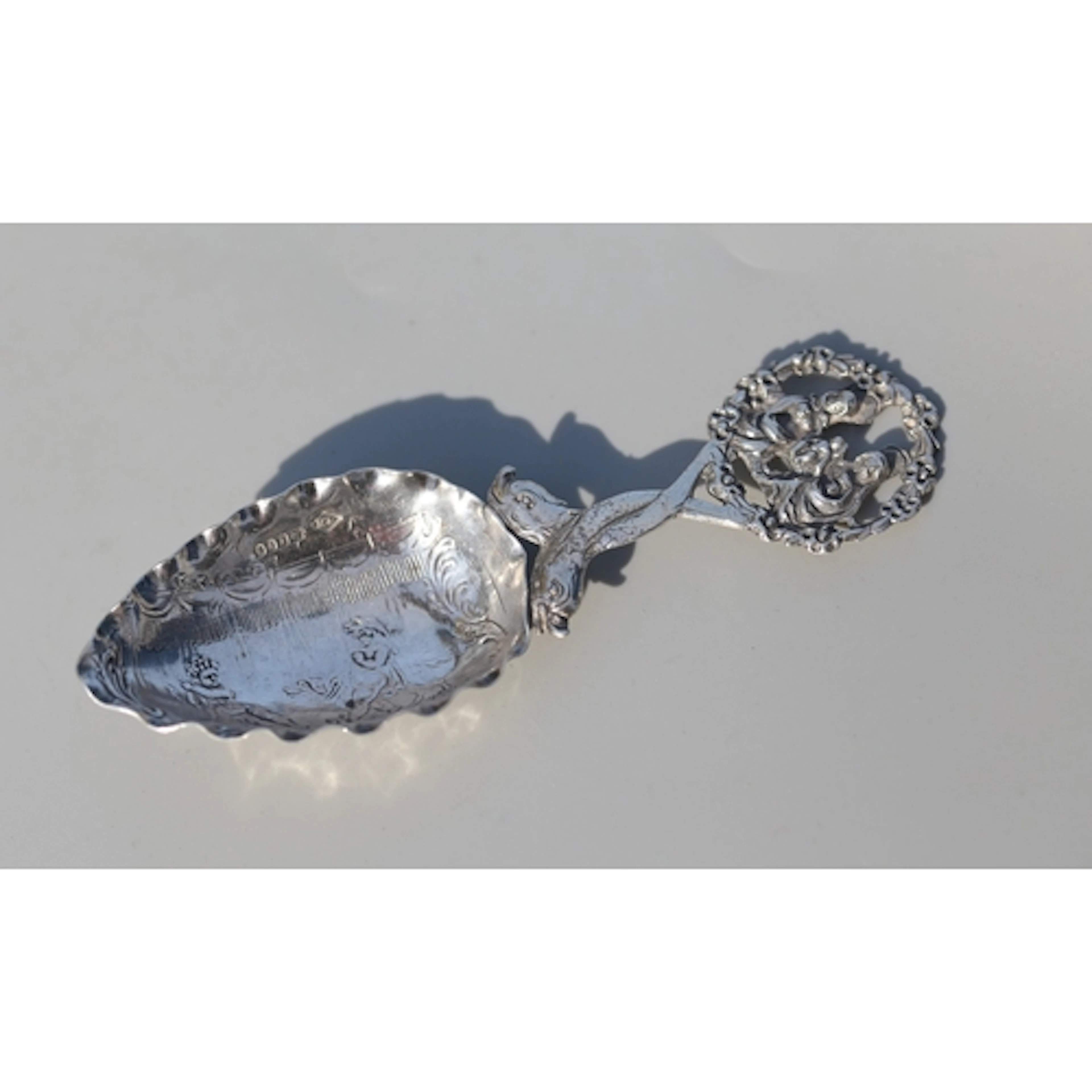 Sterling Silver Caddy Spoon, Ornate Embossed Detail, Repouss...