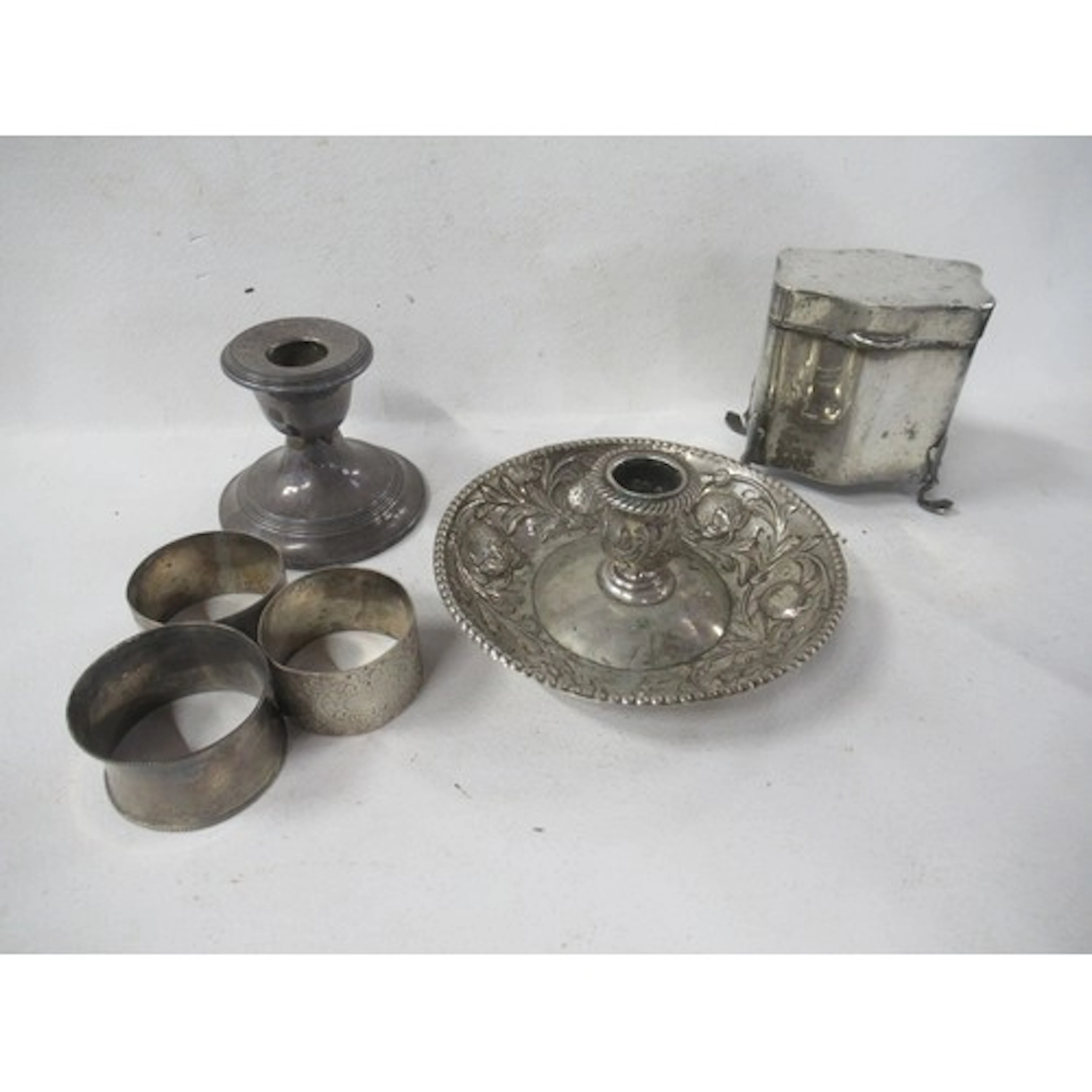 A silver box, weight 4oz, together with a continental chambe...