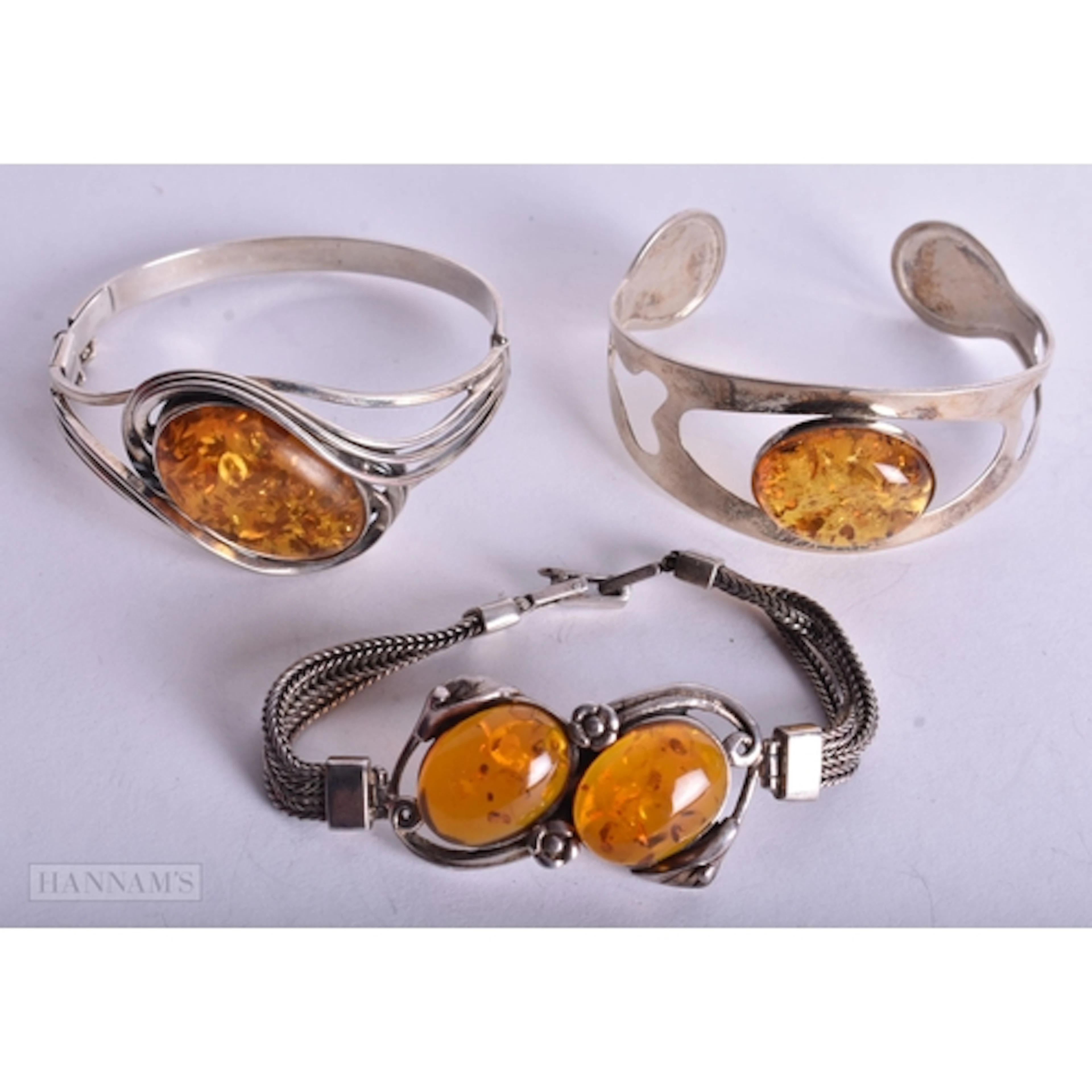Collection of Sterling Silver Amber Bangles & Bracelet inc. ...