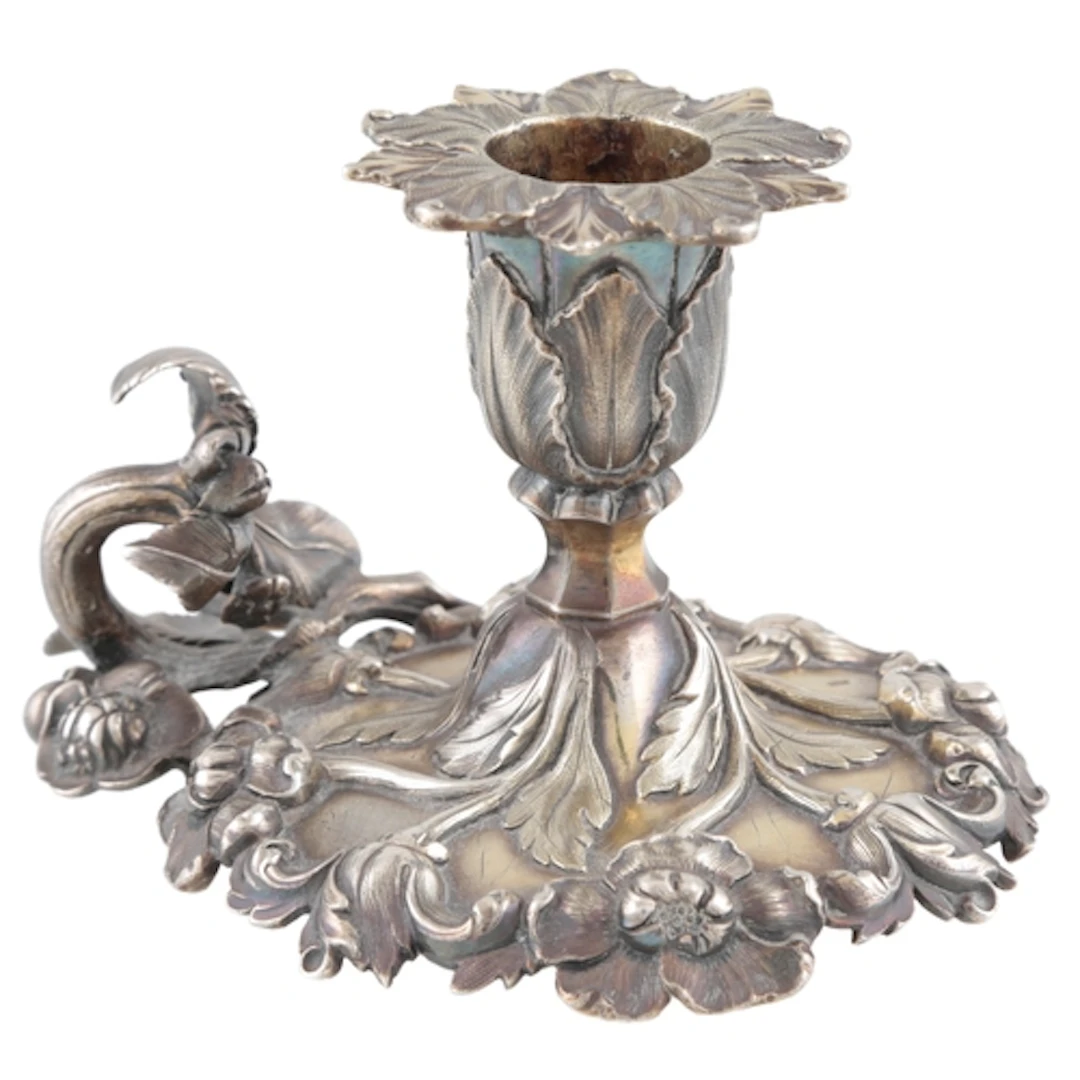 An early Victorian cast parcel silver chamberstick, maker DC...