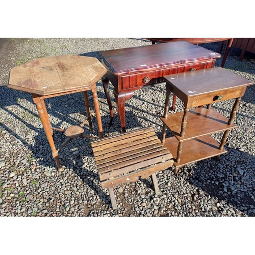 OAK OCTAGONAL TABLE WITH TURNED SUPPORTS & X-UNDERSTRETCHER,...