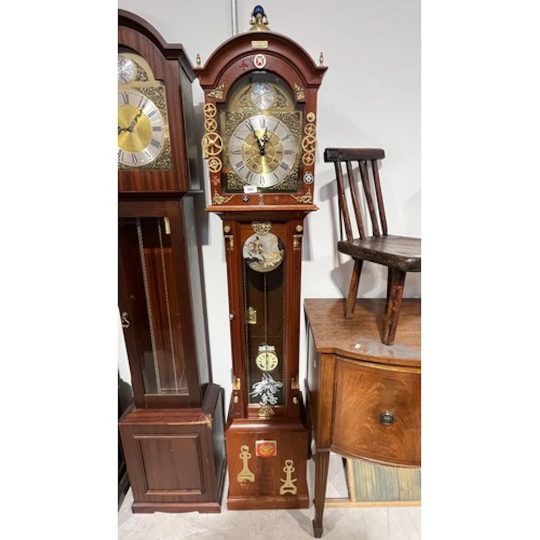Mahogany cased grandmother clock, Tempus Fugit James Stewart...