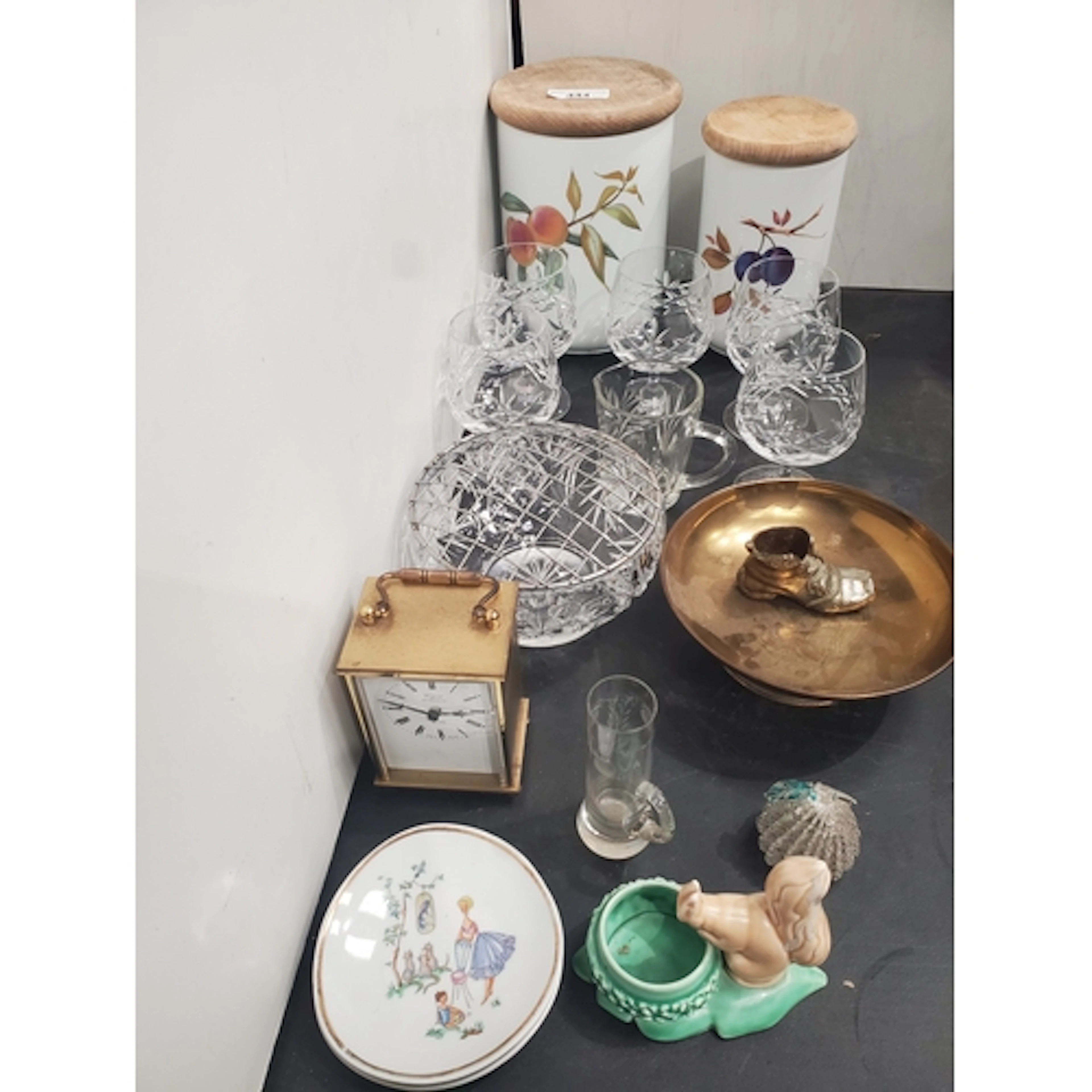 Two Royal Worcester 'Evesham' Preserve Jars, various crystal...