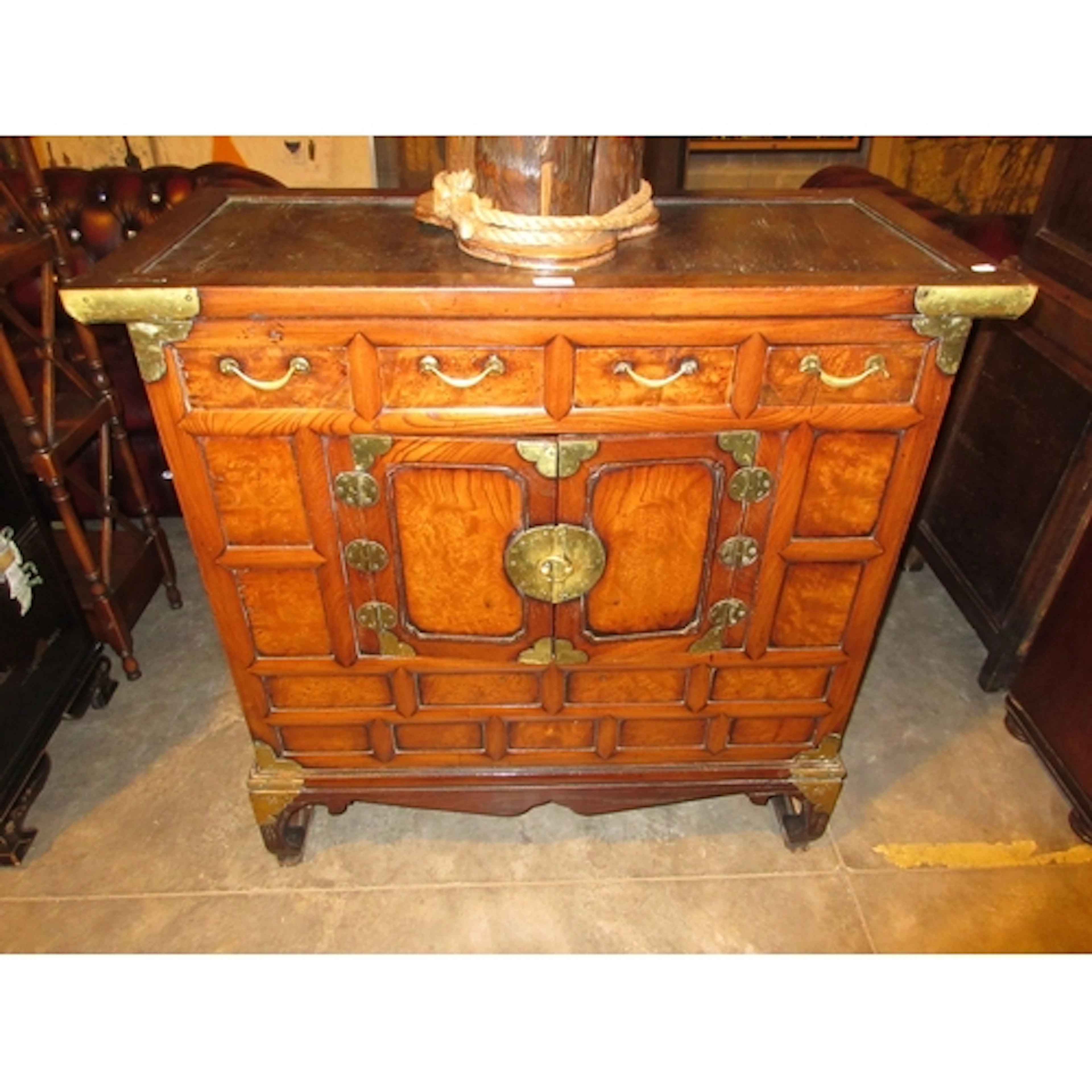 Chinese Cupboard and Drawer Side Cabinet with Brass Fittings...