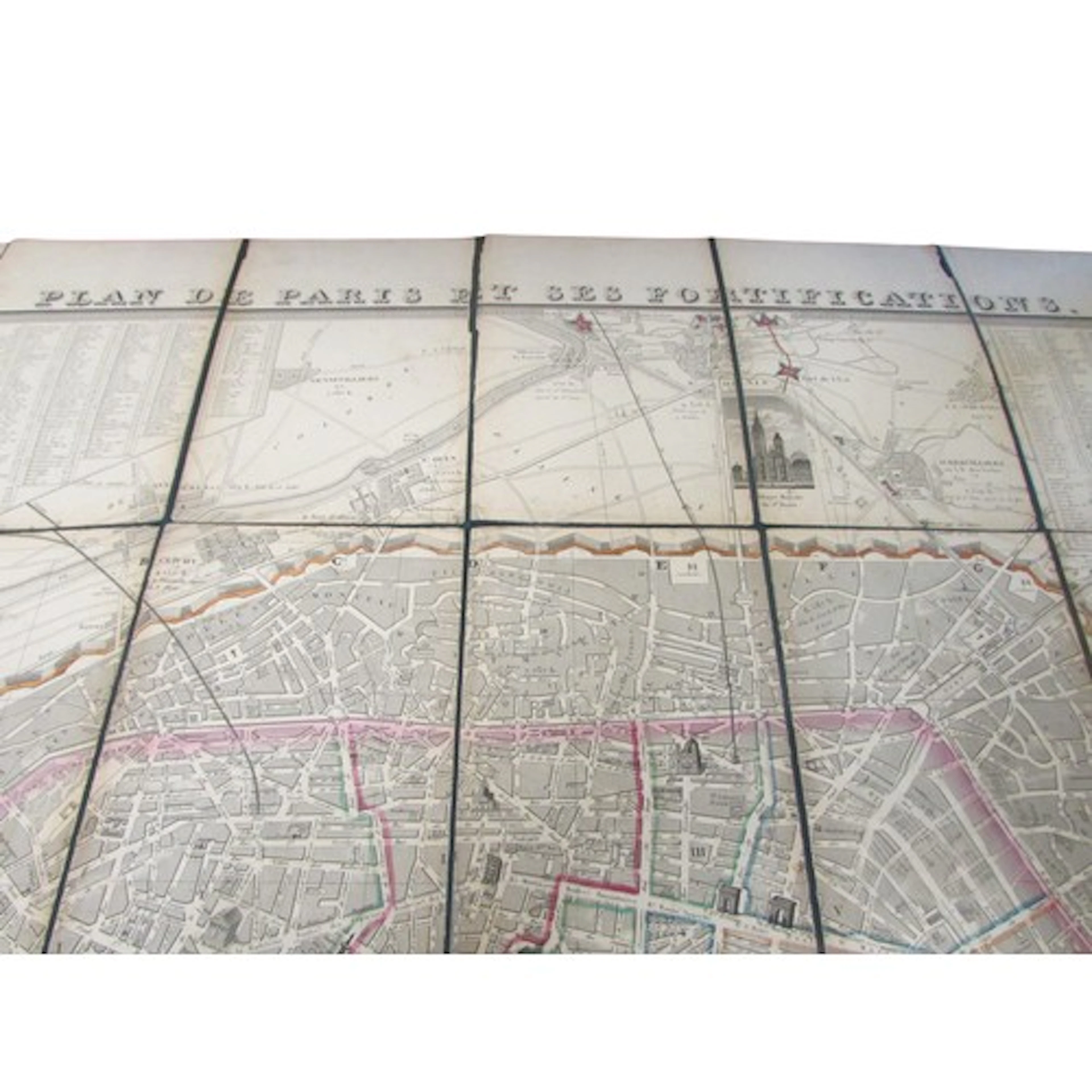Mid 19th century hand coloured engraved map, 1847 of Paris a...