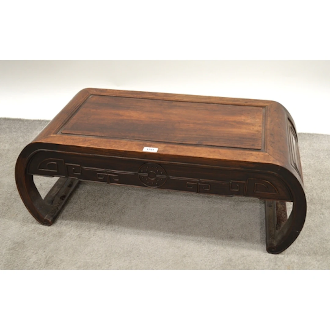 Chinese carved hardwood opium table, with carved moulded fri...