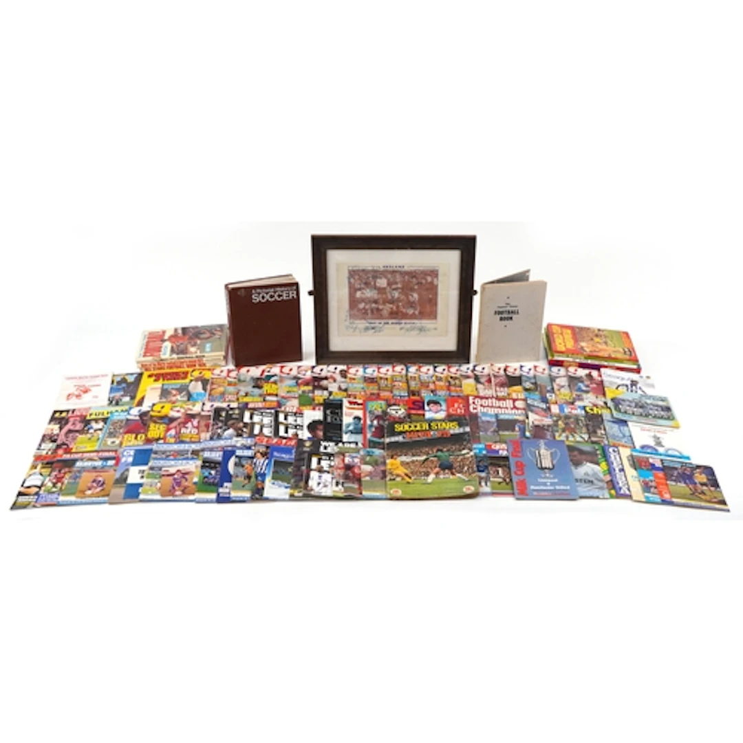 Football memorabilia including Soccer Stars 1974-75 complete...