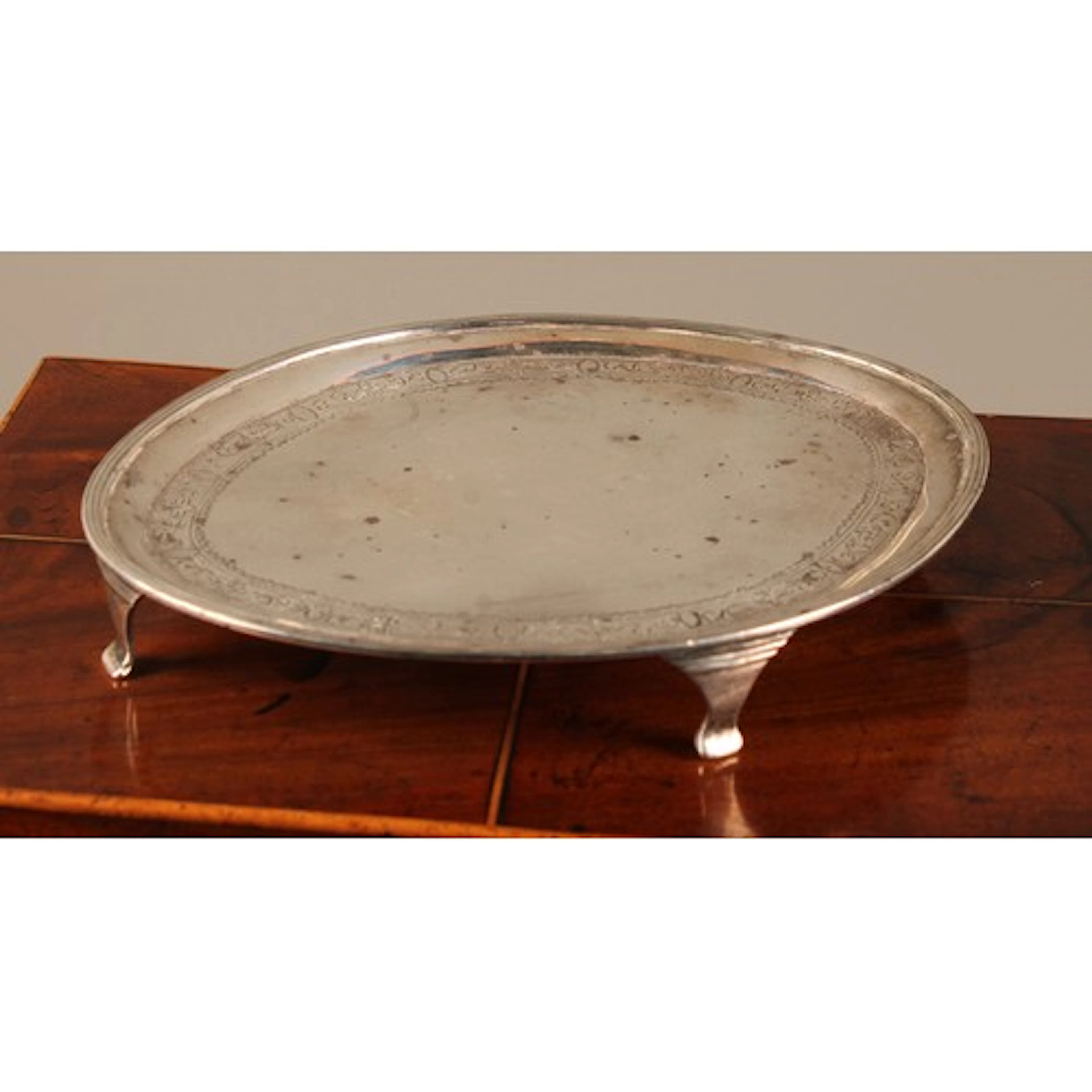 A George III Scottish silver navette shaped teapot stand, br...