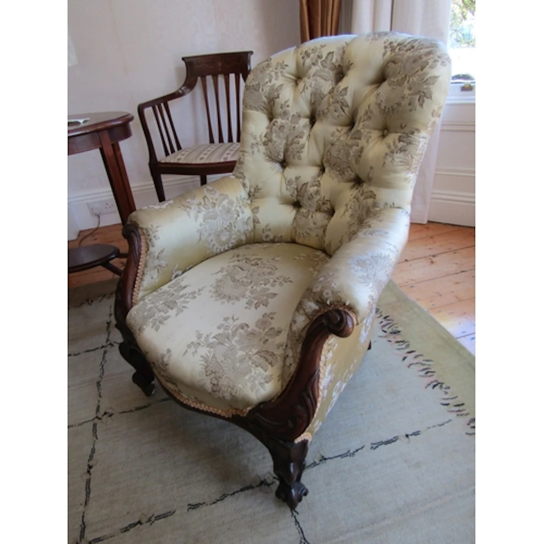 William IV Drawing Room Armchair Silk Upholstery Above Cabri...