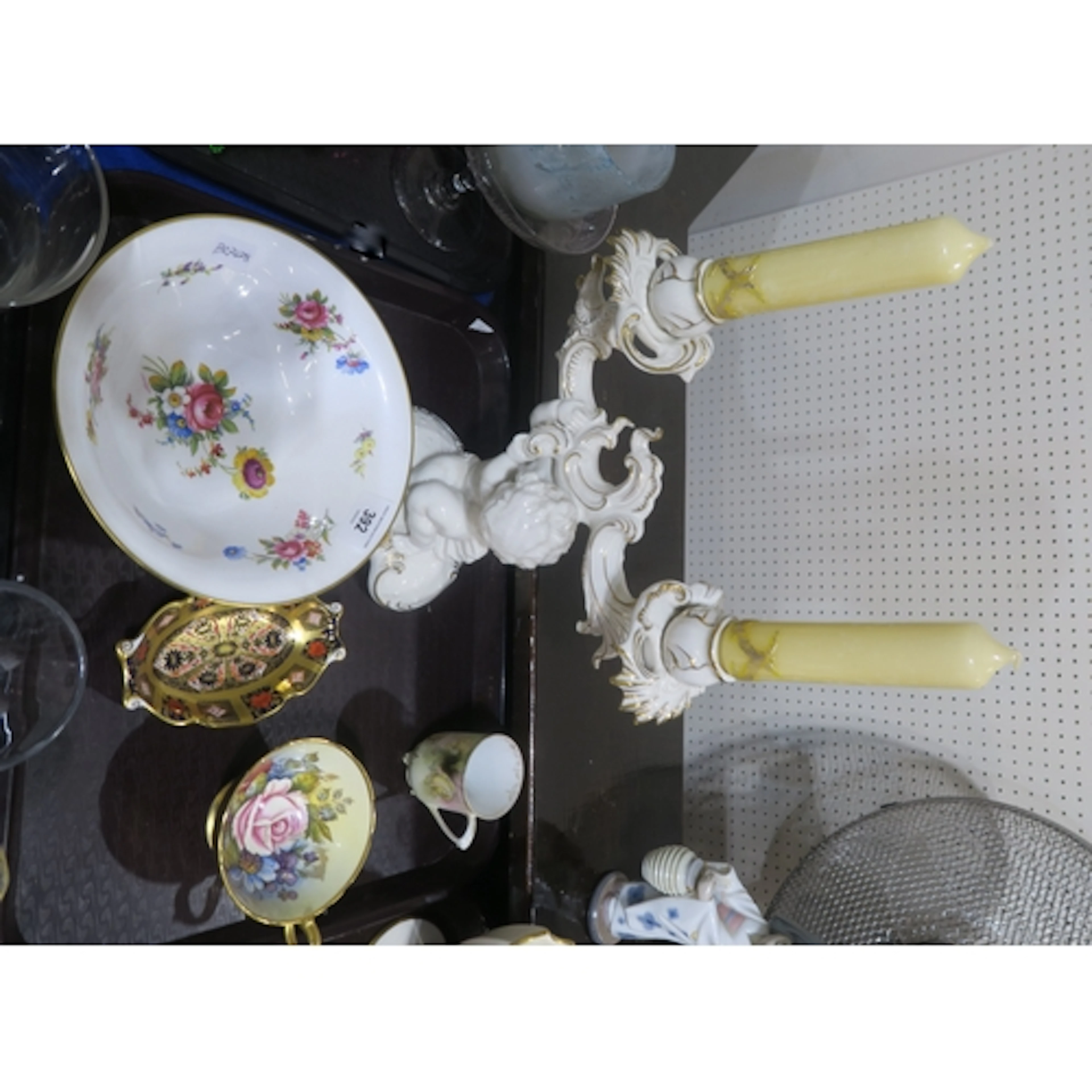 A Hutschenreuther cherub candlestick, a Shelley Chantilly bo...
