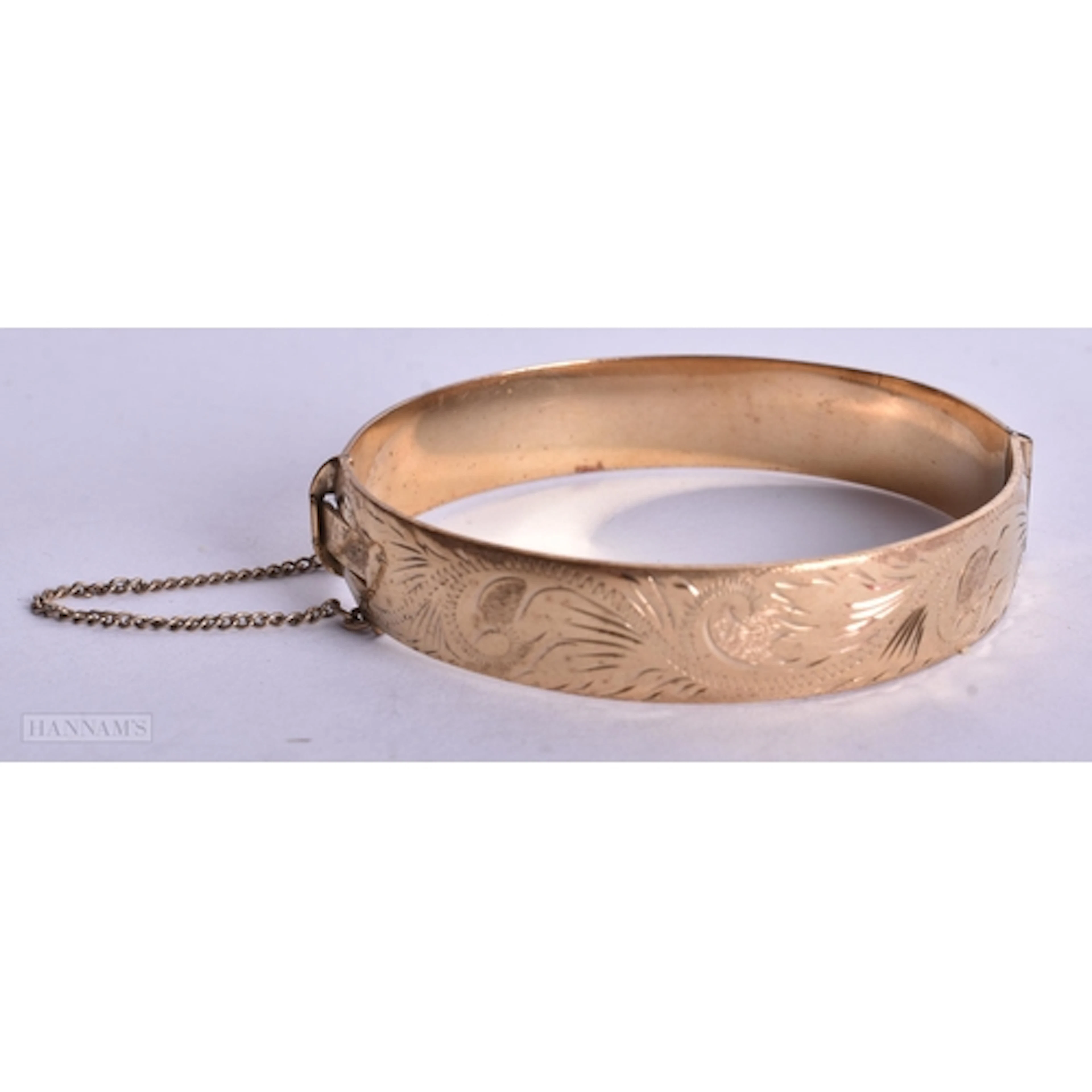 Excalibur Rolled Gold Bangle w/ Etched Scrolling Design (31g...