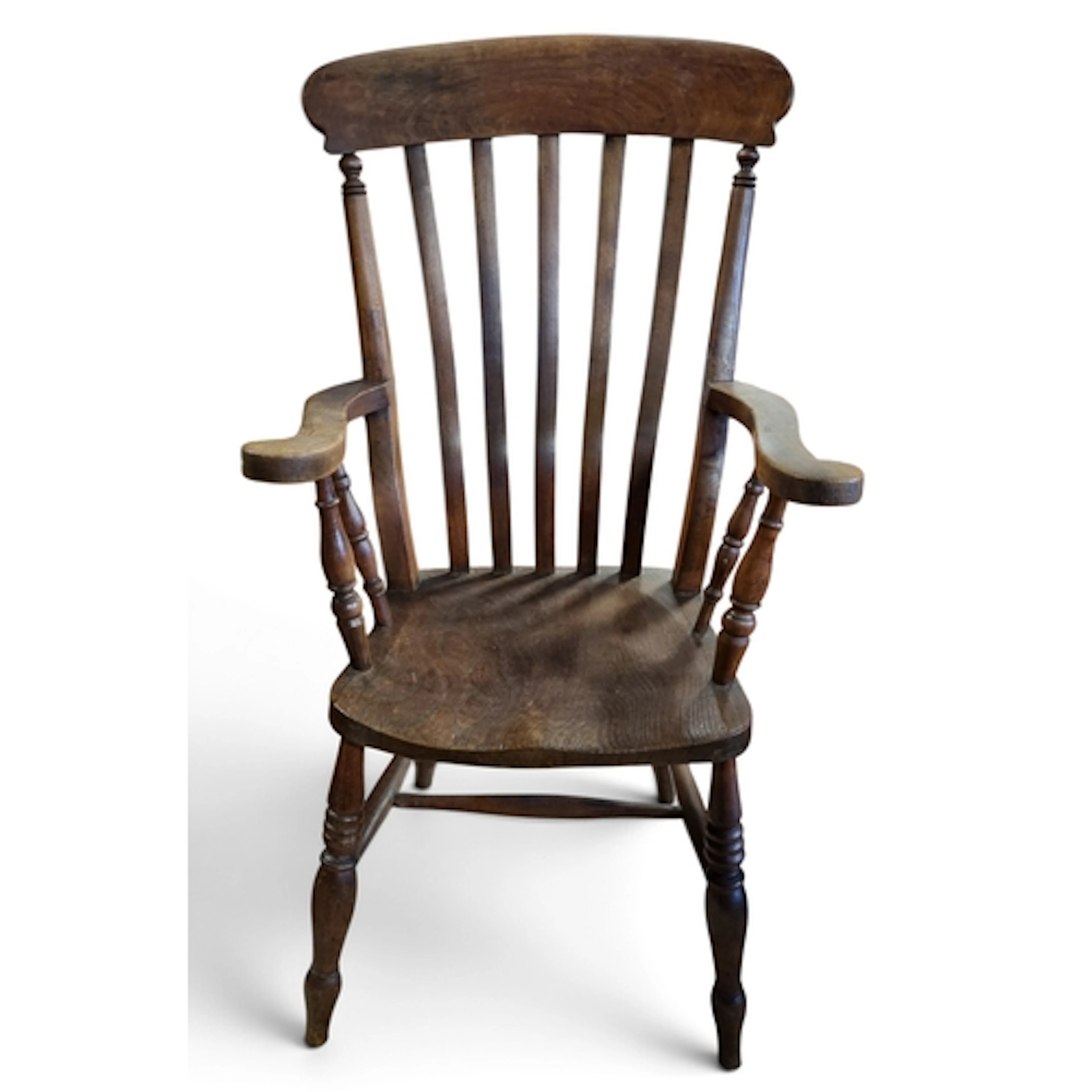 A good 19th Century Elm Windsor Armchair with slatted back. ...