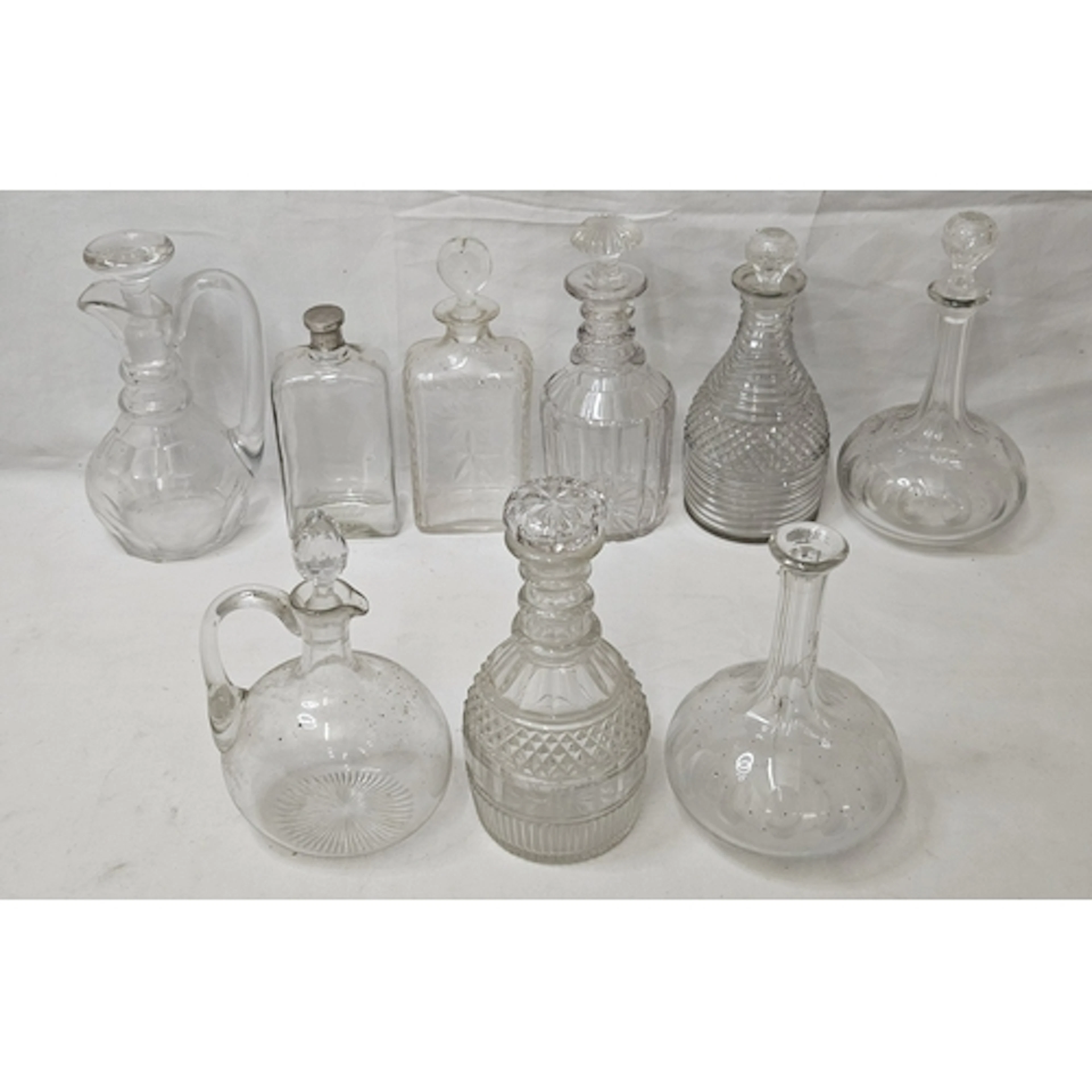 Vintage Glass Decanters incl. mallet shaped, claret jug etc.