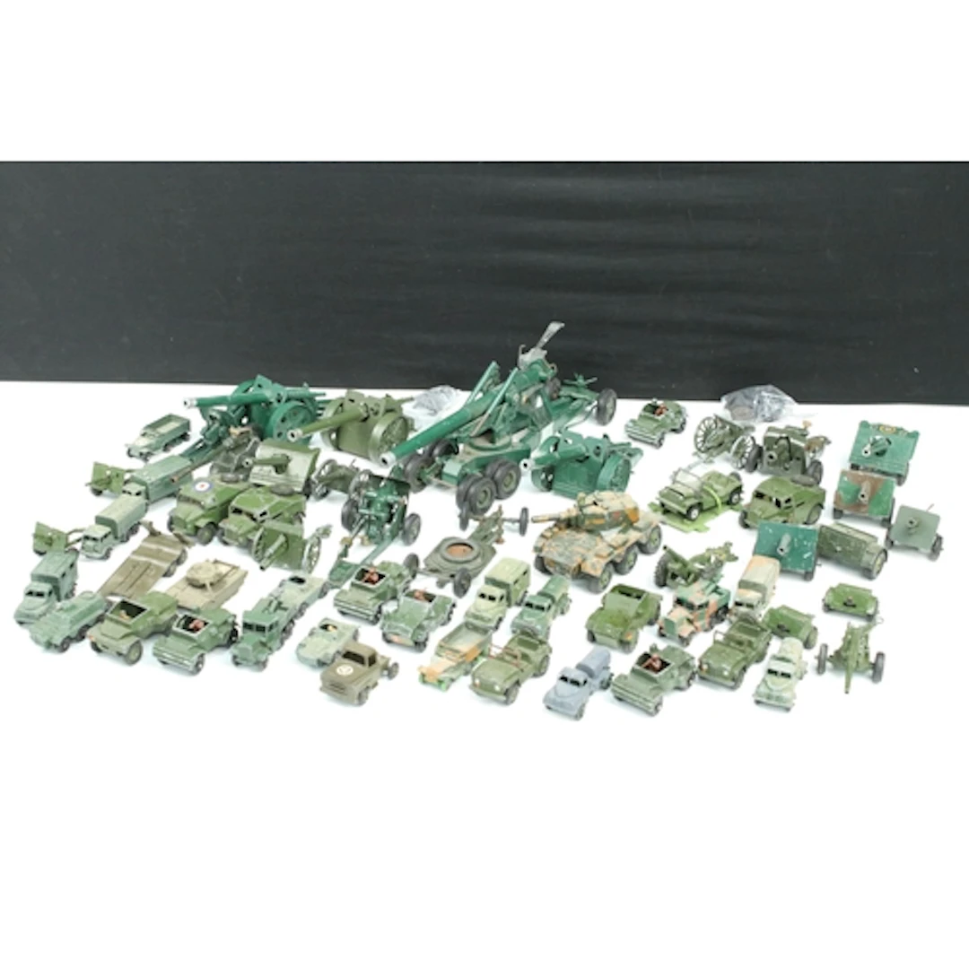48 Mid 20th C playworn military diecast models to include Di...