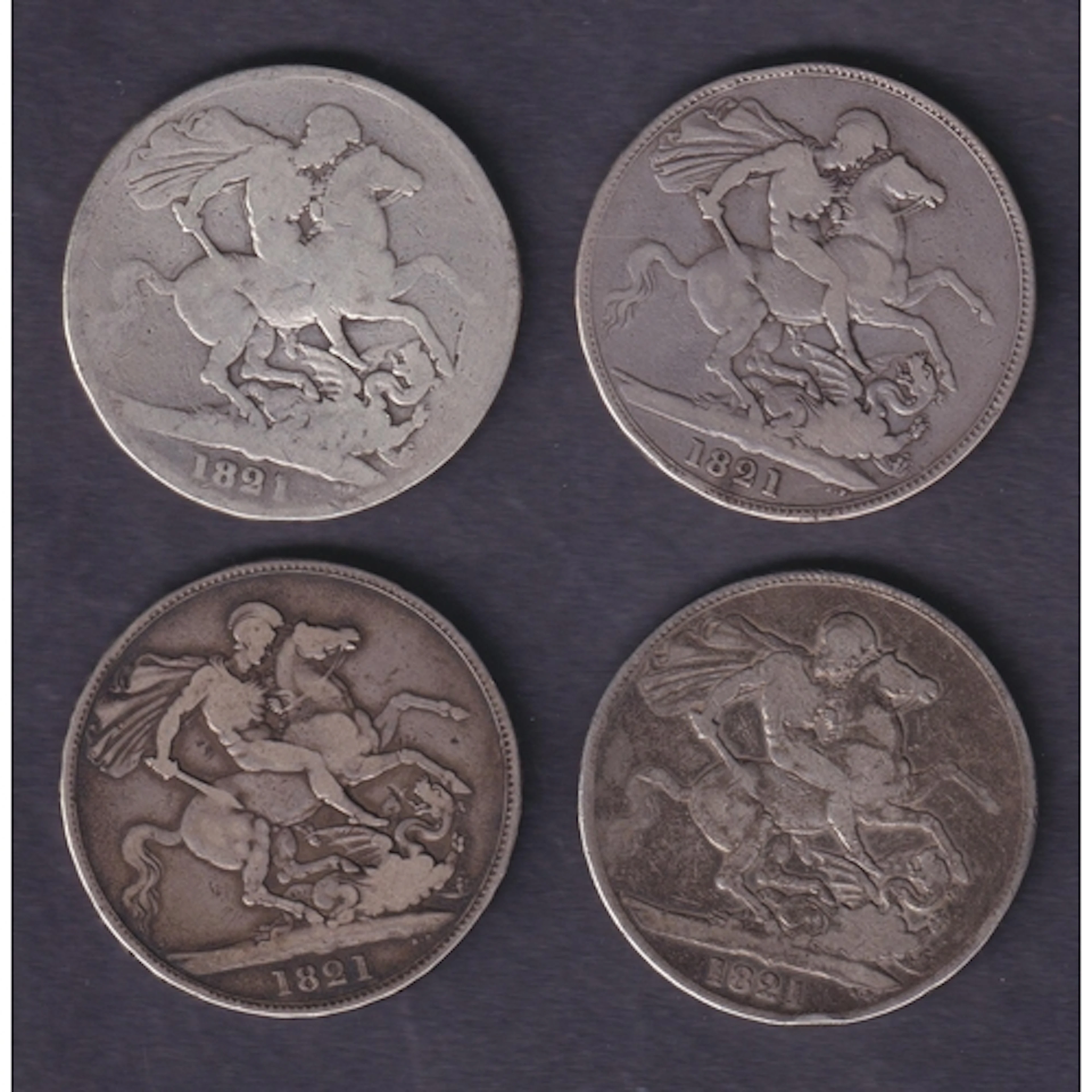 A group of four UK King George IV 1821 Silver Crowns, Edge Y...