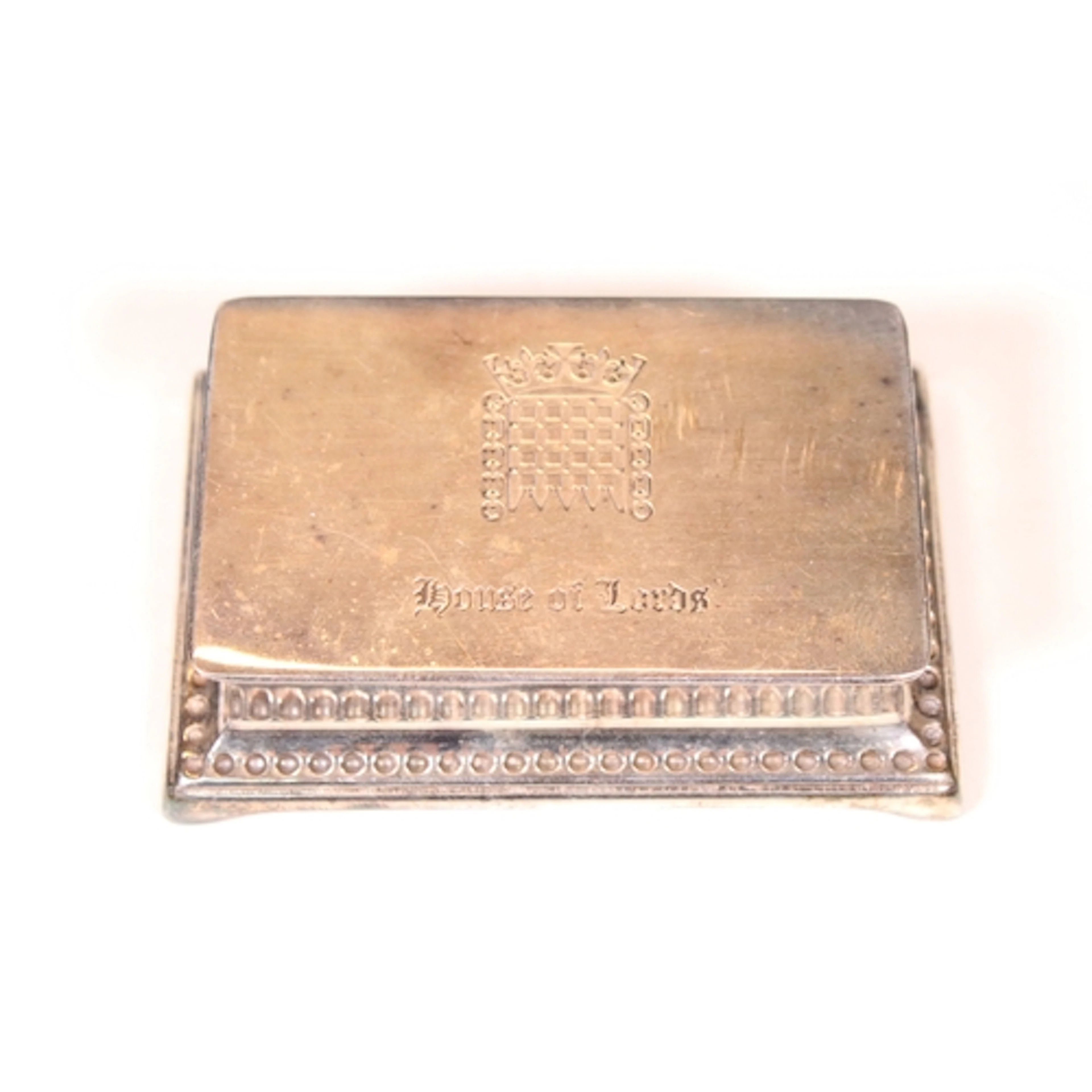 Silver-plated ‘ House of Lords ‘ twin-compartment desk stamp...