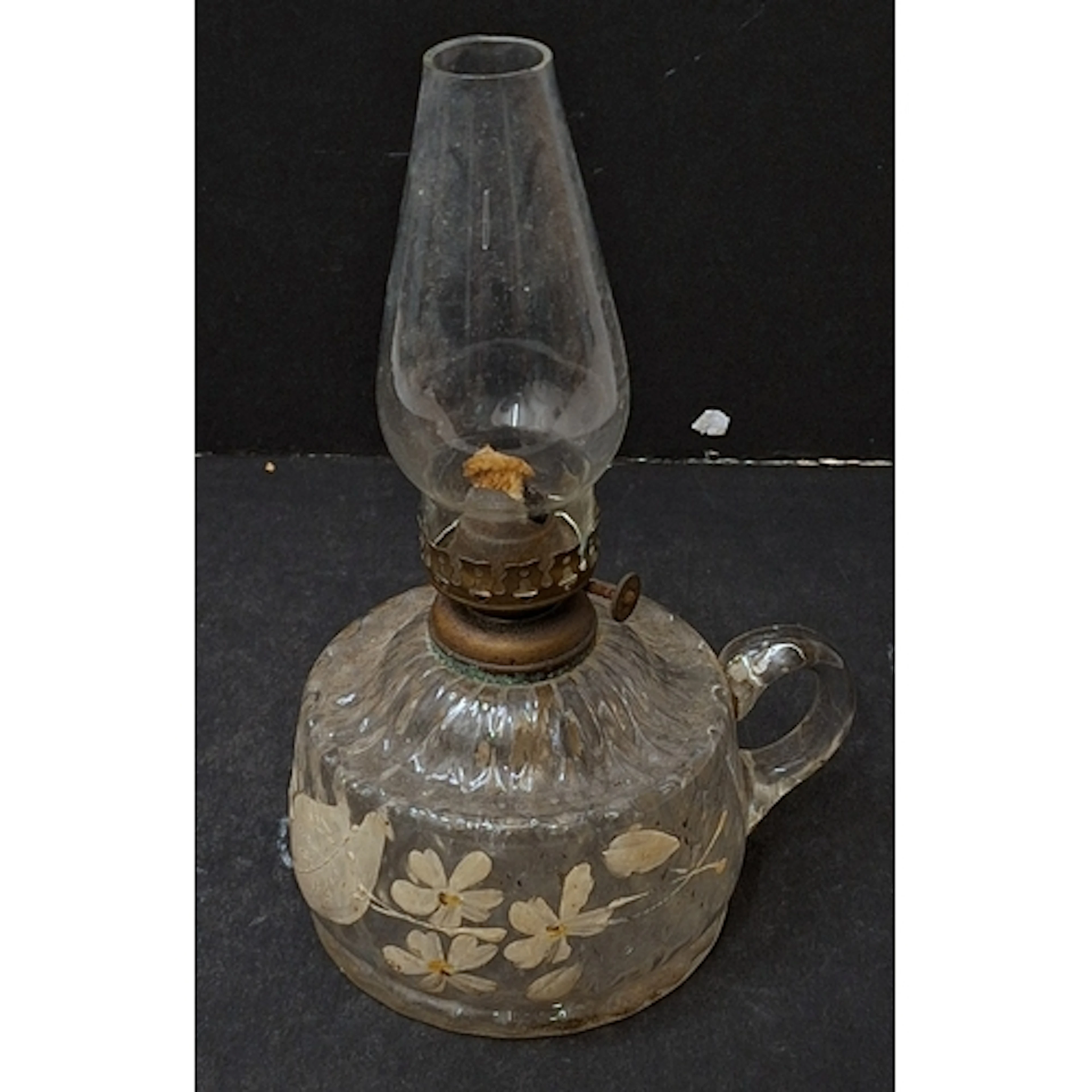 Vintage Glass Oil Lamp with handpainted floral design approx...
