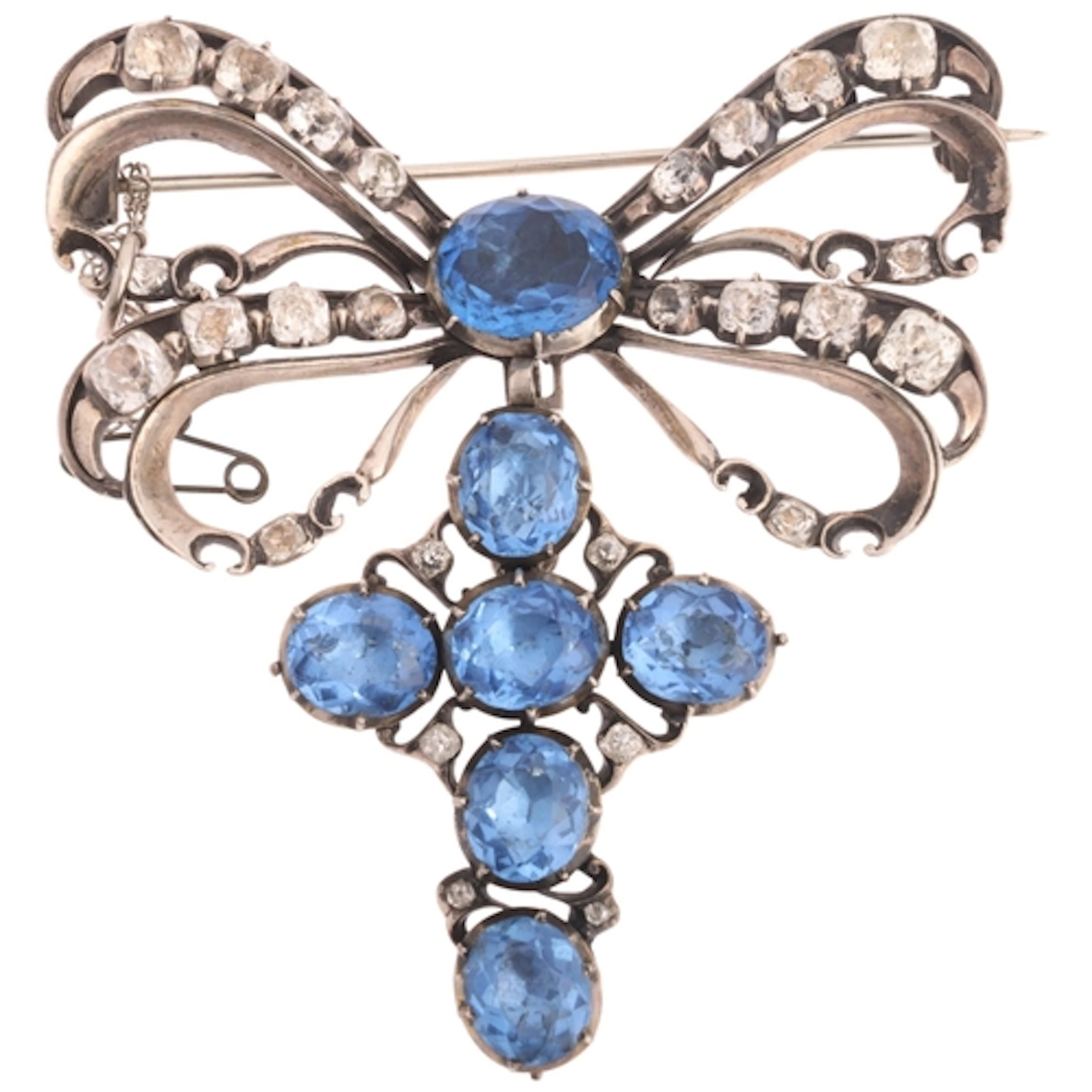 An Antique Georgian silver and paste ribbon bow cross brooch...