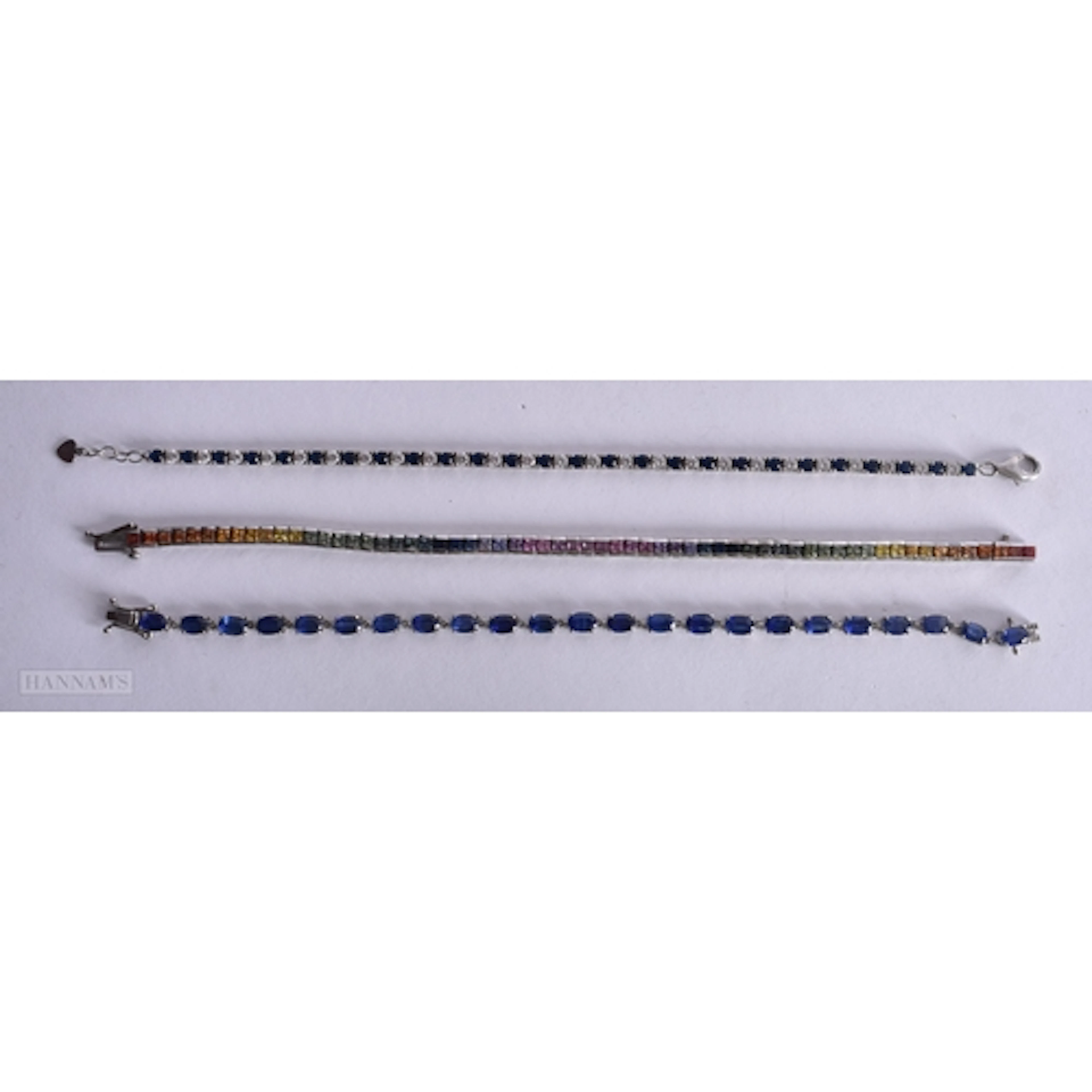 Collection of Sterling Silver Gemstone Tennis Bracelets inc....