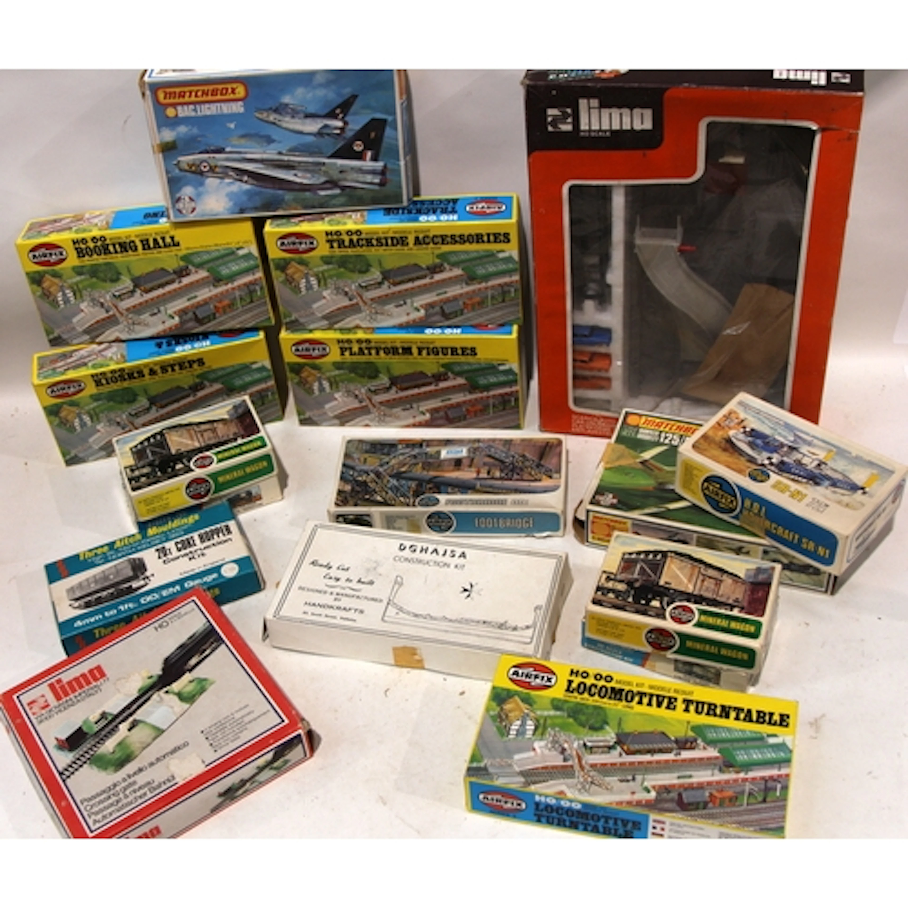 A collection of model kits including railway trackside acces...