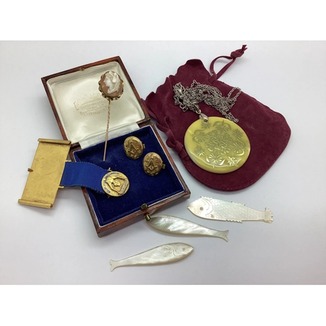 Hallmarked Silver Gilt Soroptimist Badge, Masonic gilt metal...
