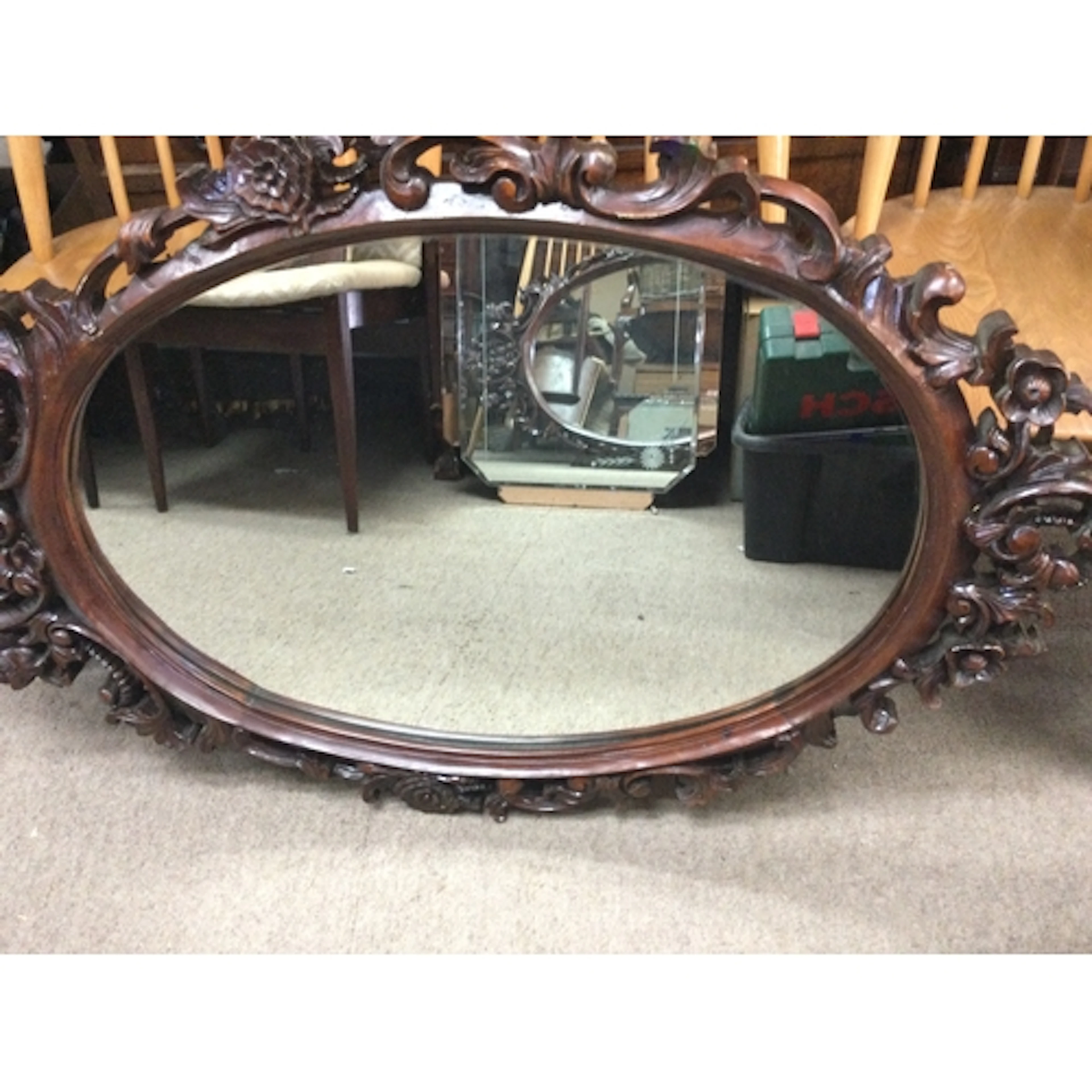Reproduction mahogany framed mirror 117cm x 70cm