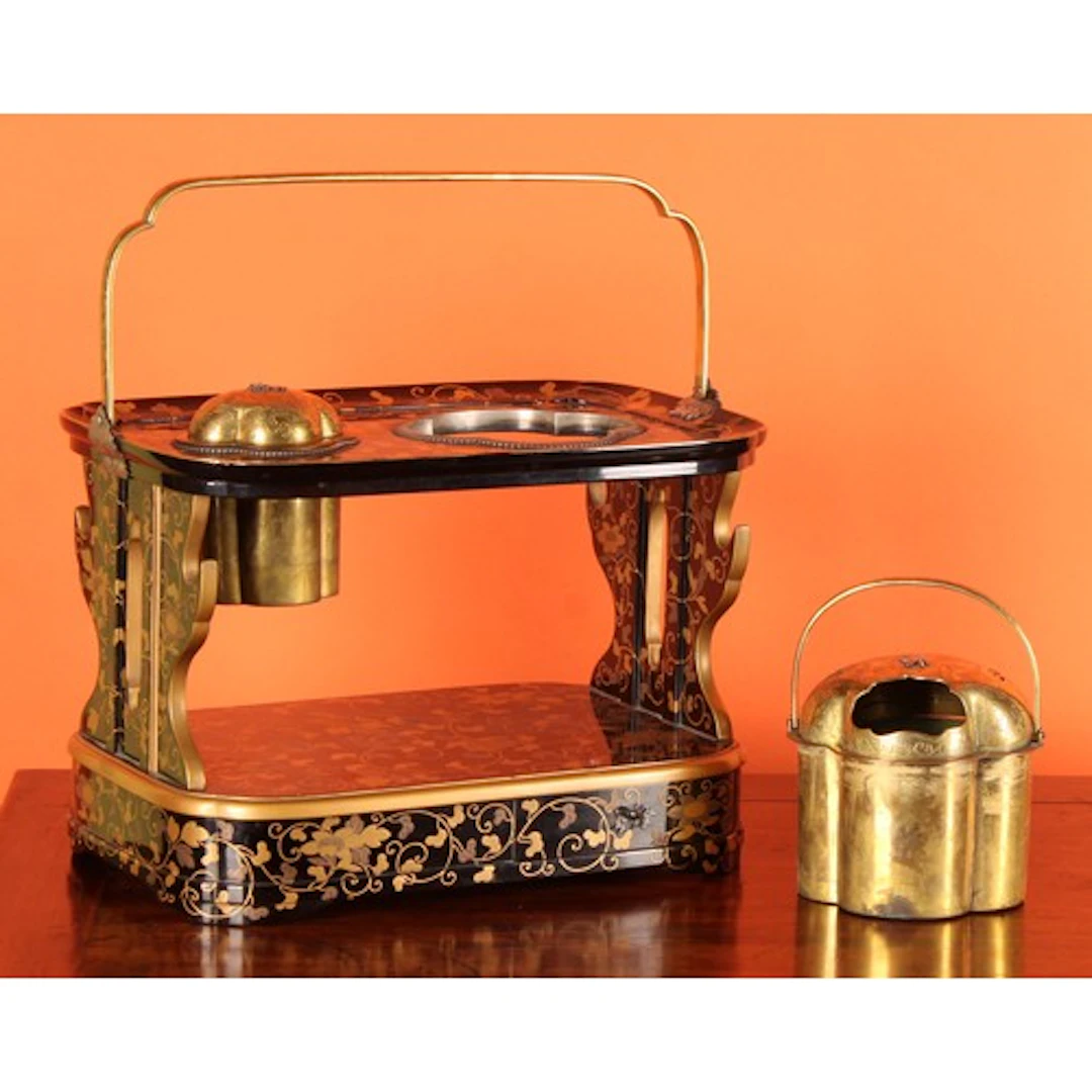 A Japanese silver and brass mounted lacquer Tobako-bon, prof...