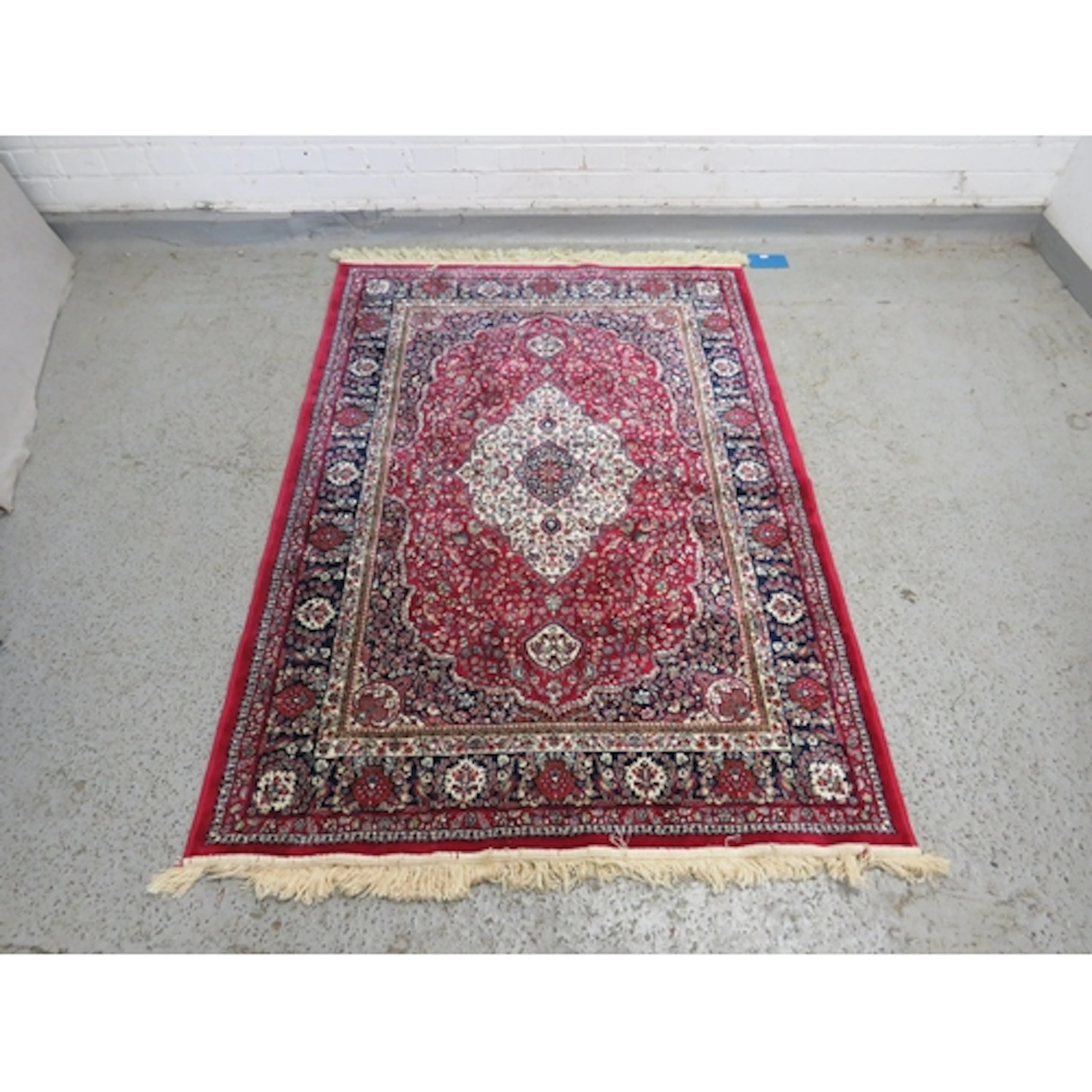 Kashmir Made in Belgium Floor Rug, deep red border, geometri...