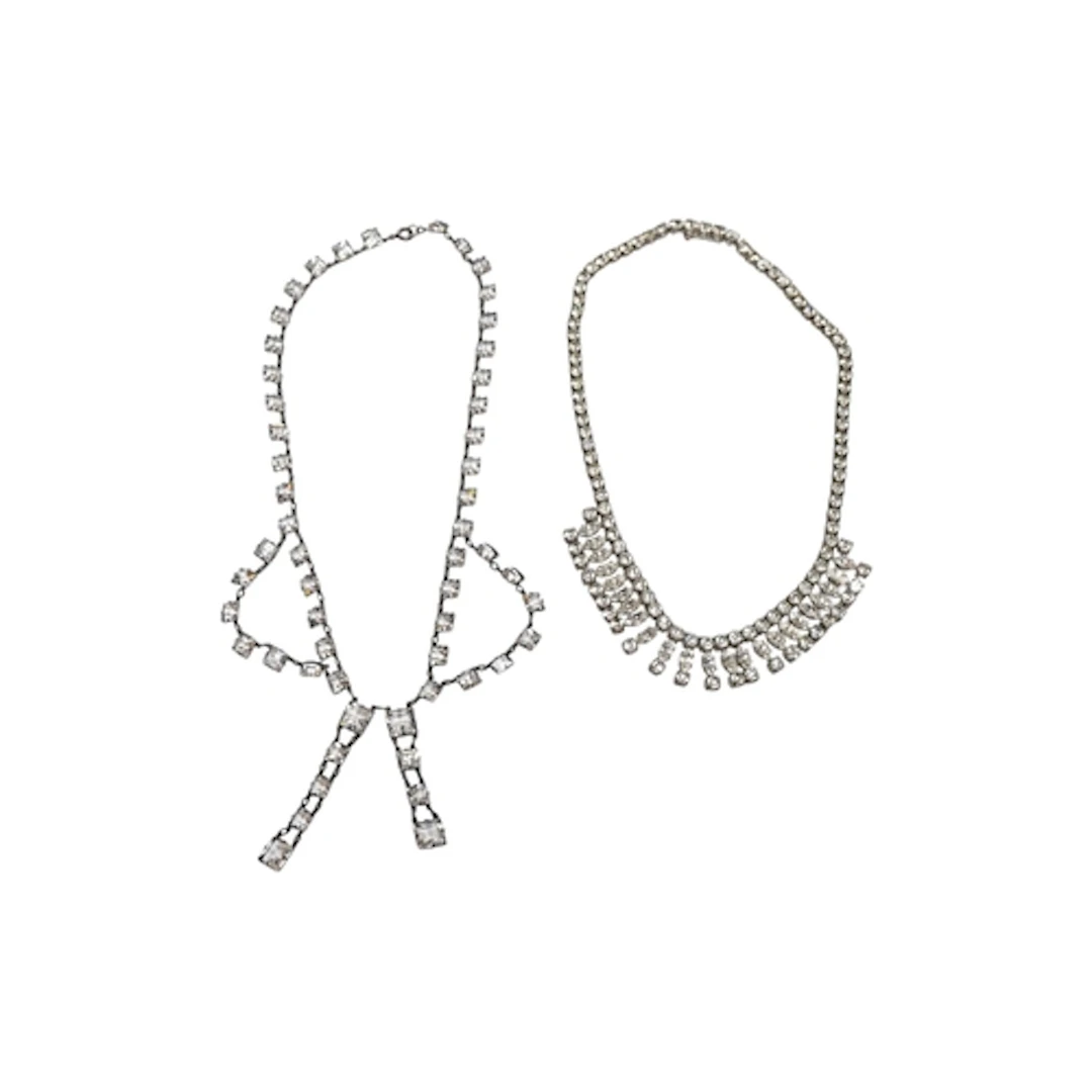 Two Art Deco white metal and paste cluster set necklaces, i...