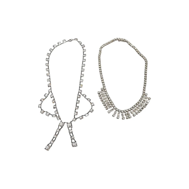 Two Art Deco white metal and paste cluster set necklaces, i...