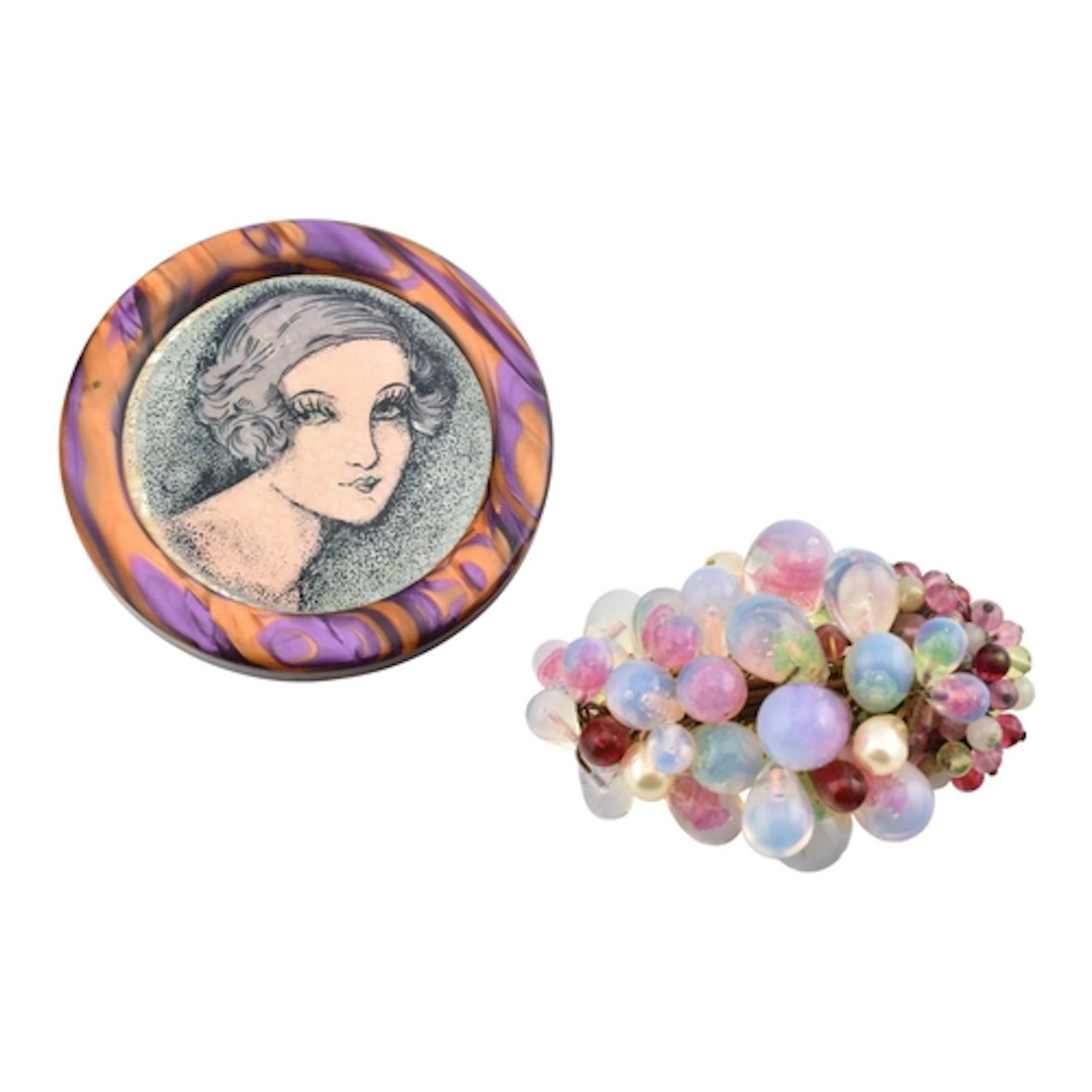 An Art Deco lucite portrait brooch marked Western Germany to...