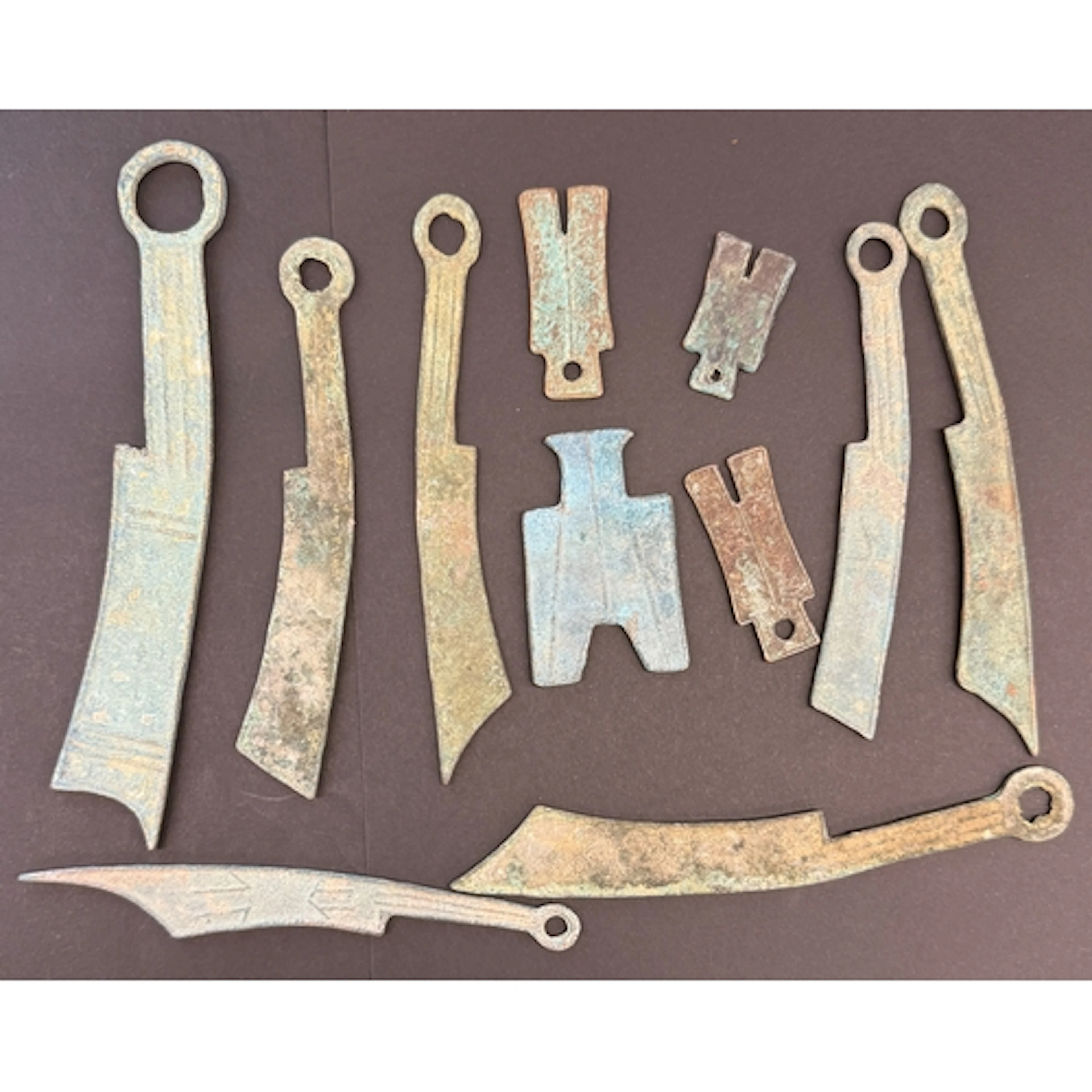 A group of x11 Chinese bronze pieces of ancient money type, ...