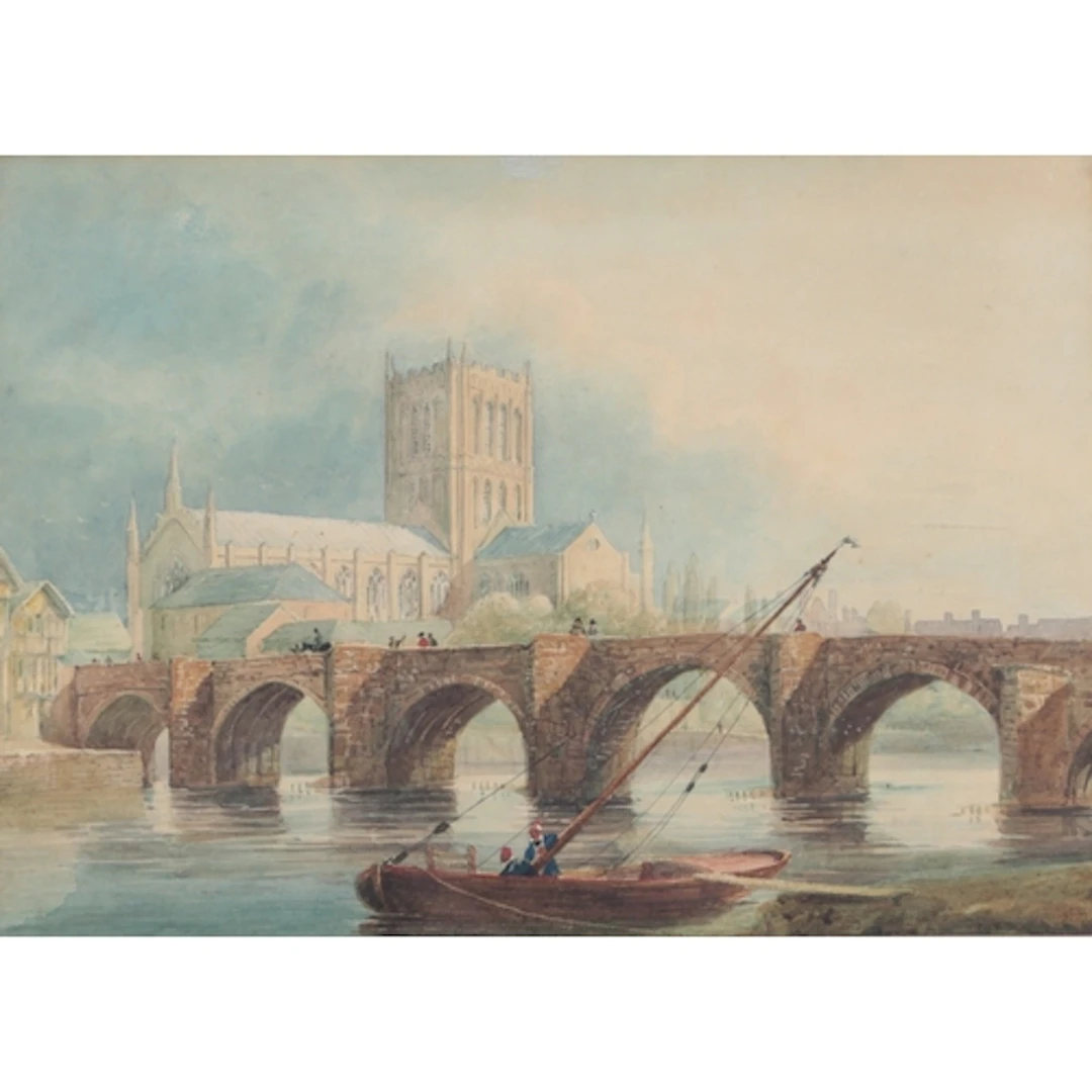 David Cox (1783-1859) 'Hereford Cathedral' watercolour, 25c...