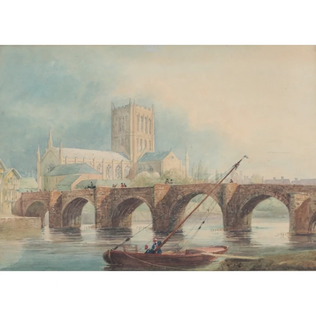 David Cox (1783-1859) 'Hereford Cathedral' watercolour, 25c...