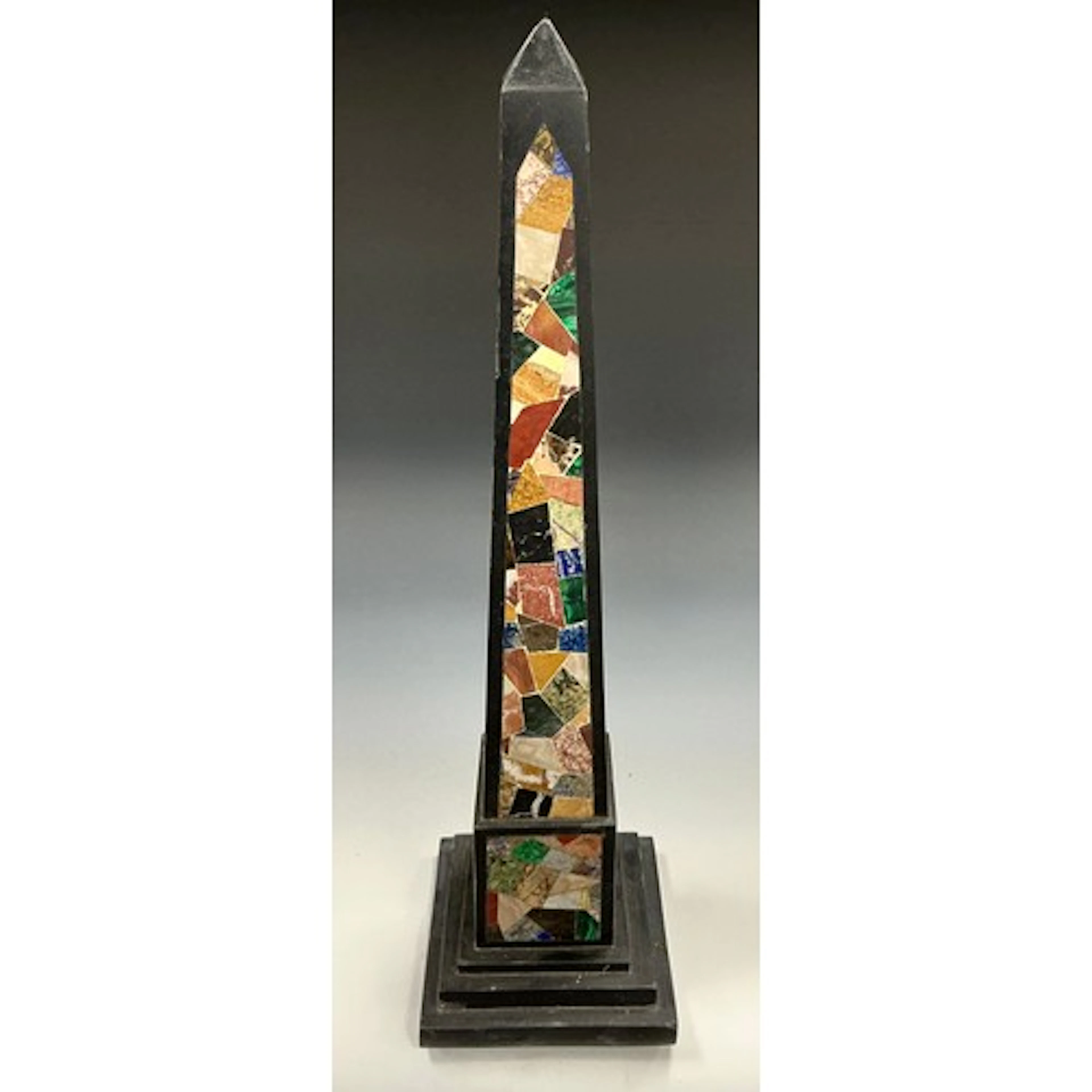 A pietra dura marble library obelisk, pietra dura inlaid wit...