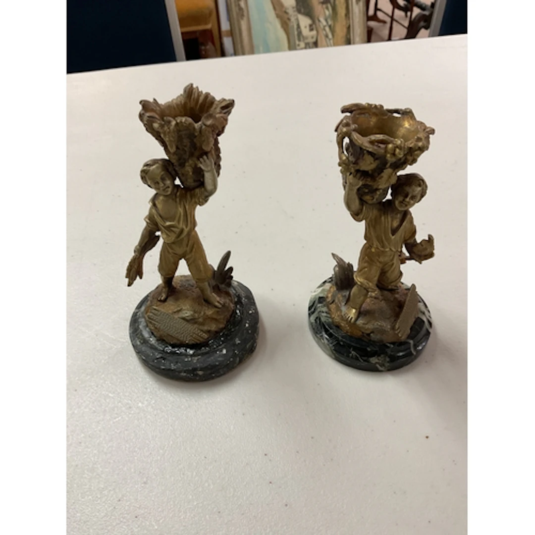 Pair mid 19 th C ormolu bronze table vistas, in the form of ...