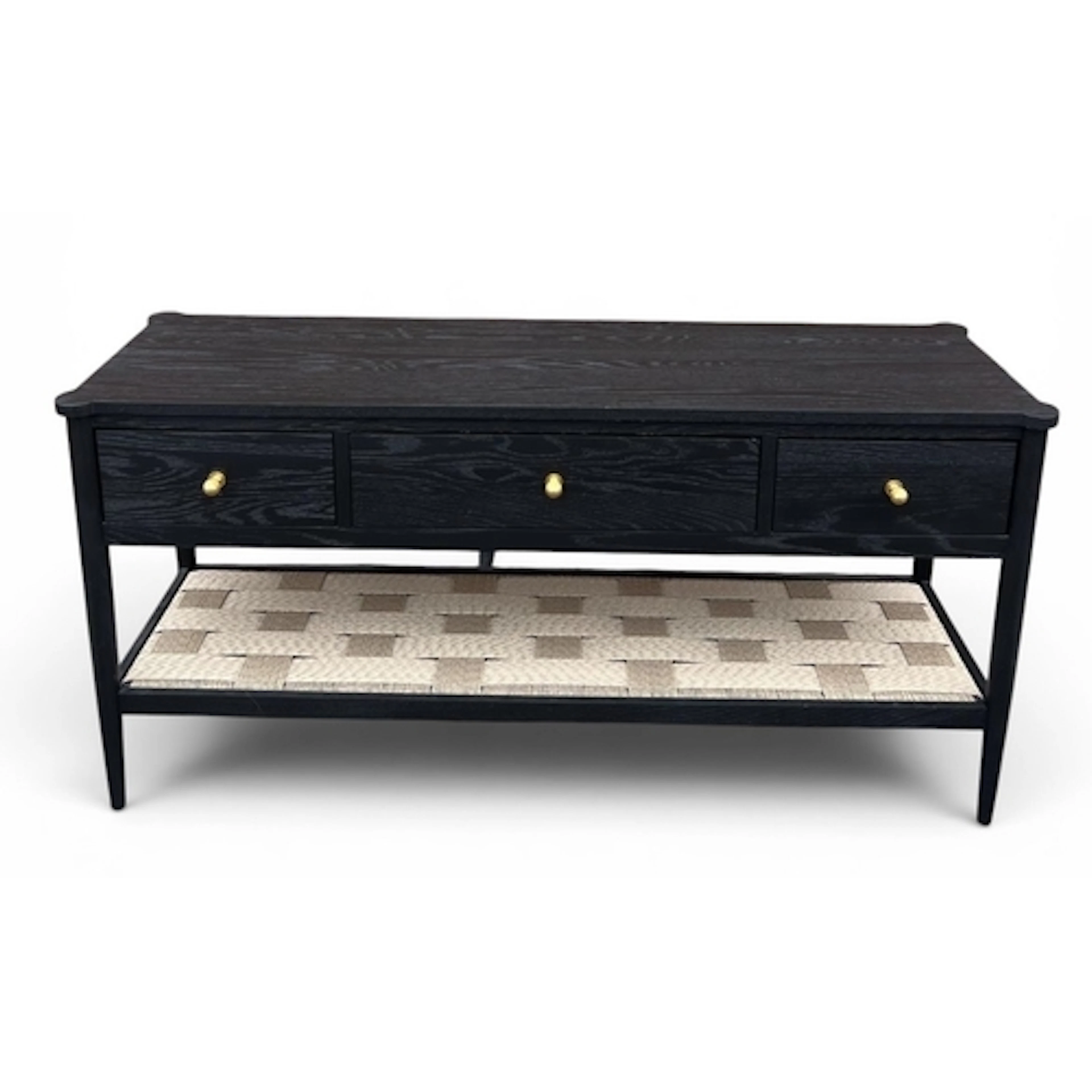 A BLACK PAINTED OAK NEPTUNE FROME CONSOLE TABLE