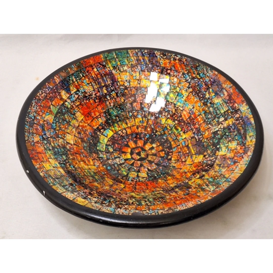 Black Clay Mexican Style Centrepiece Bowl decorated with mul...